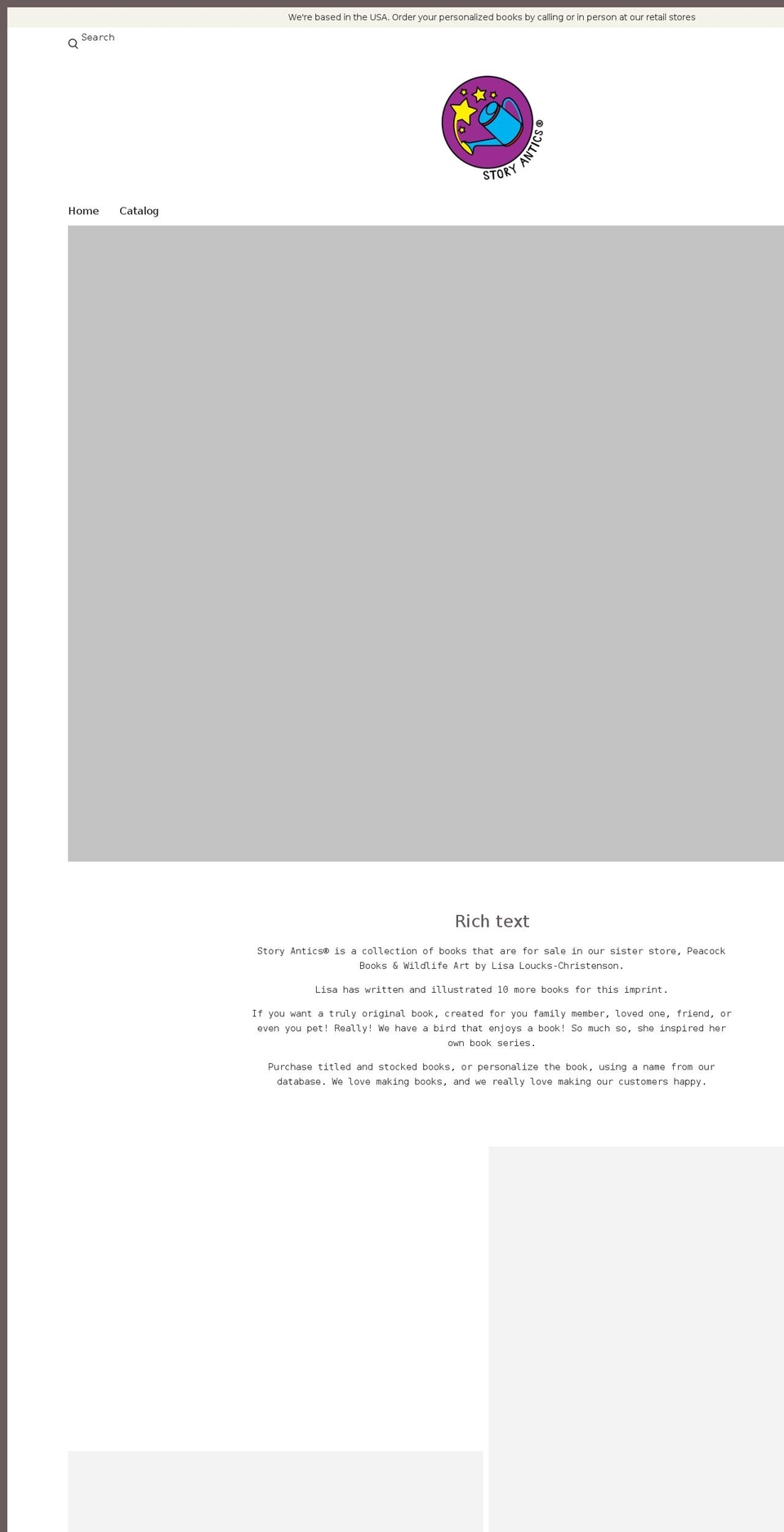 storyanticspersonalizedbooks.com shopify website screenshot