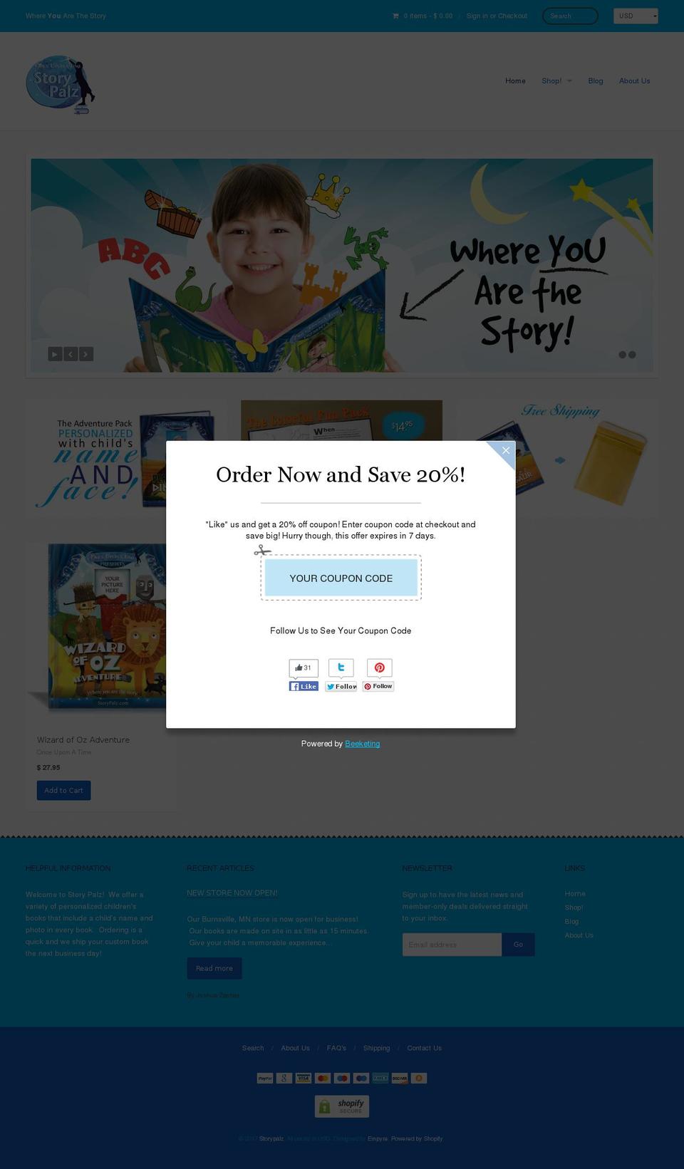 storypalz.com shopify website screenshot