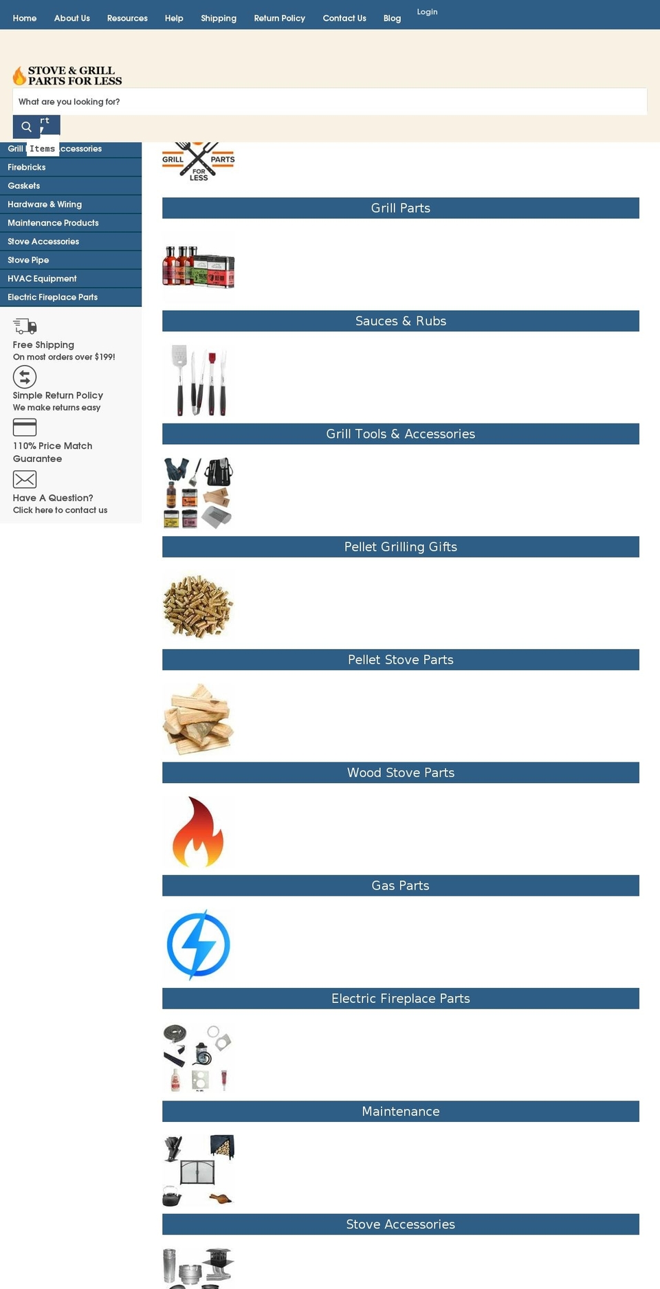 stove-and-fireplace-parts.com shopify website screenshot