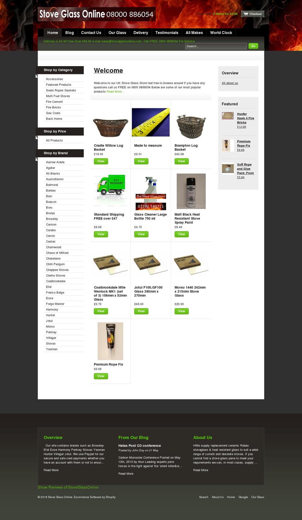 sortable Shopify theme site example stoveglassonline.com