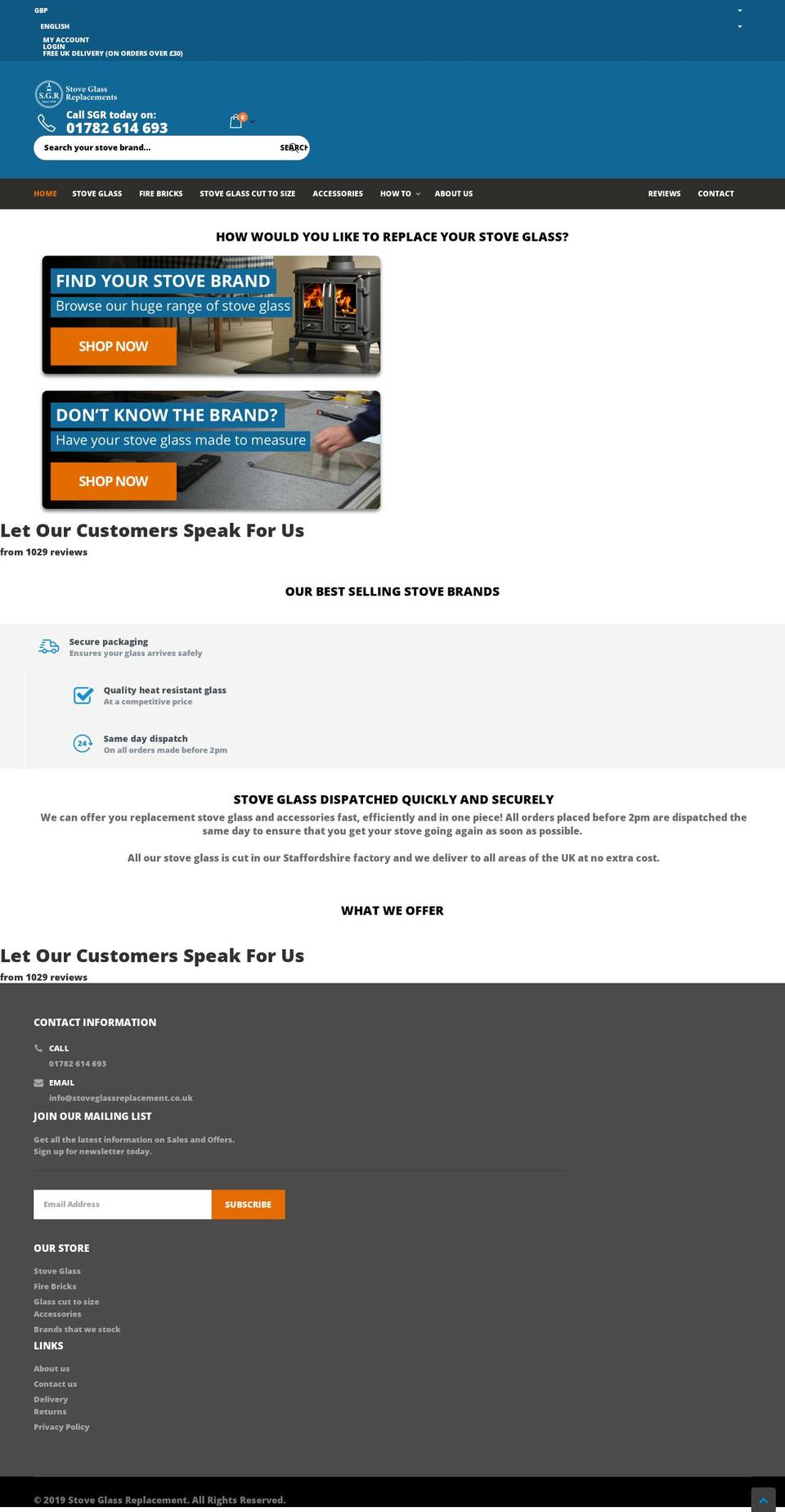 stoveglassreplacement.co.uk shopify website screenshot