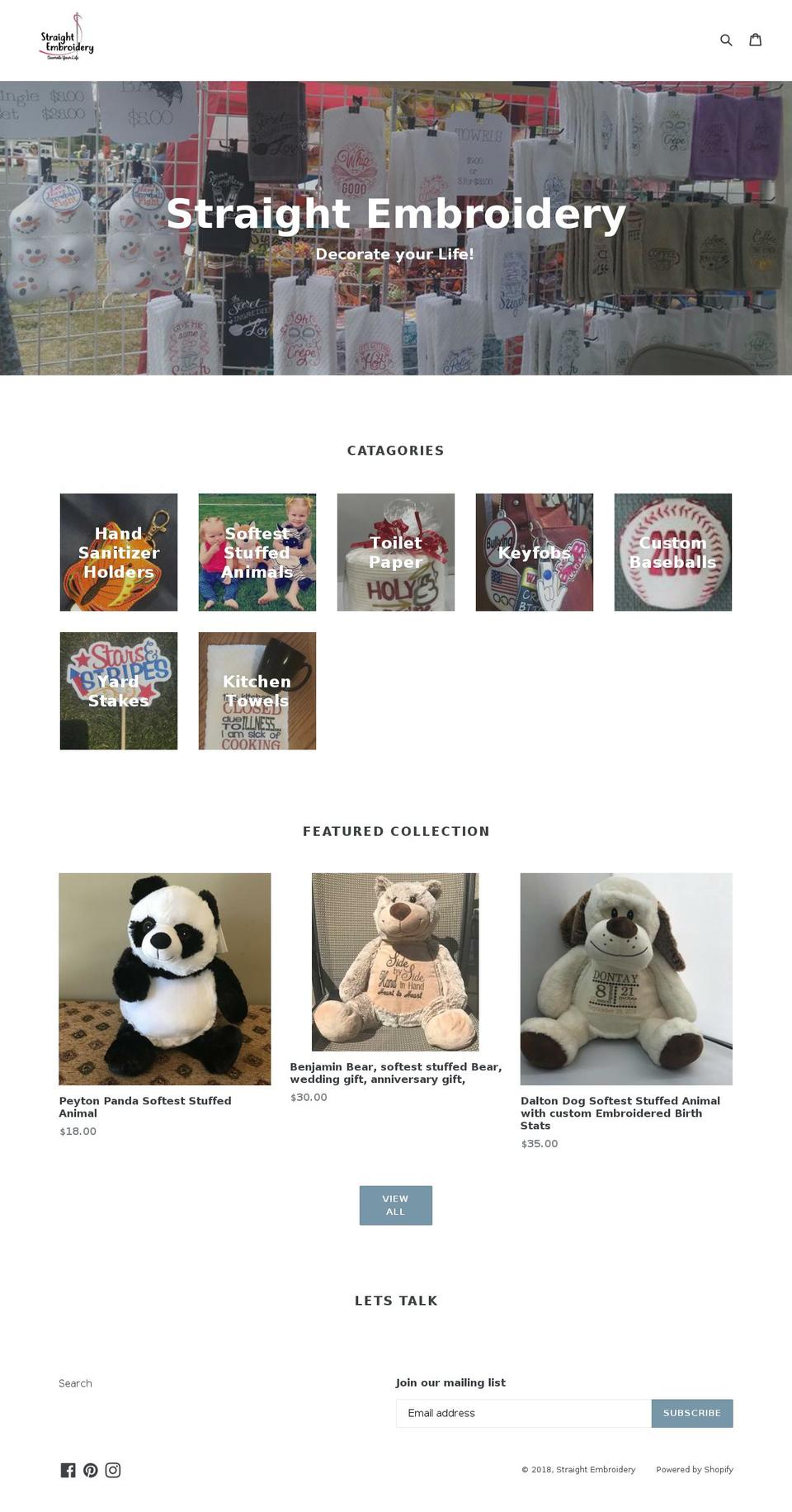 straightembroidery.com shopify website screenshot