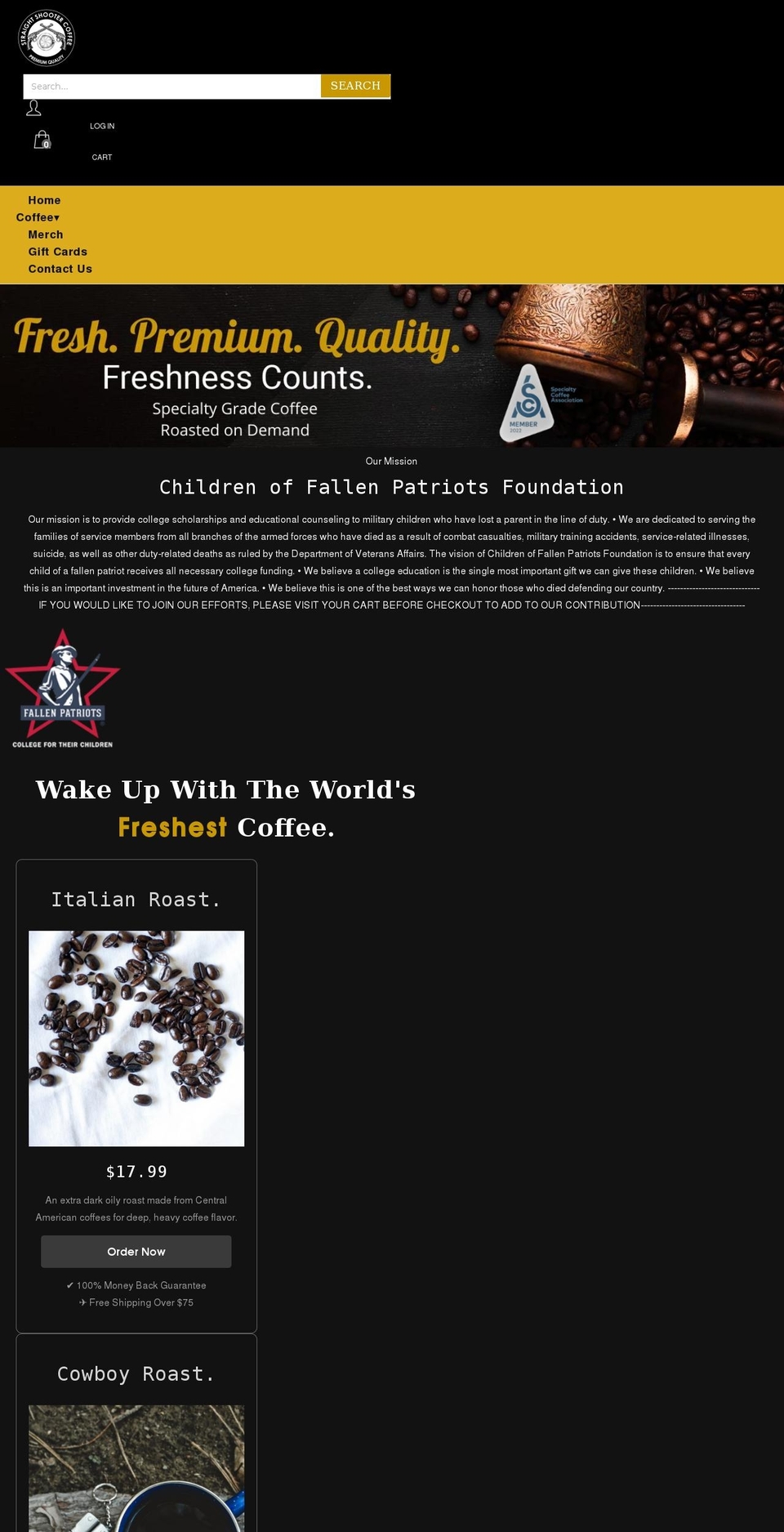 ThemeX Shopify theme site example straightshootercoffee.com