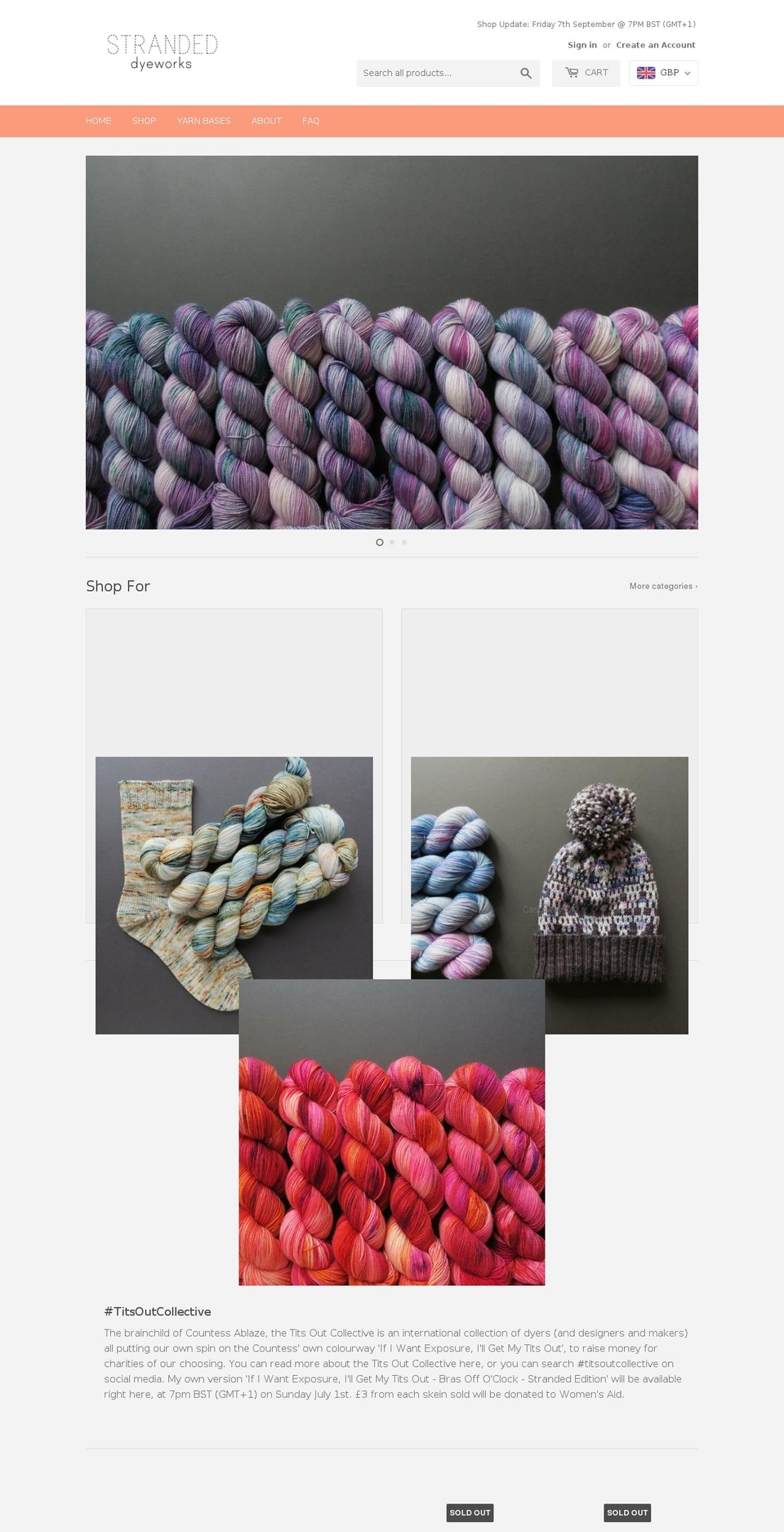 strandeddyeworks.co.uk shopify website screenshot