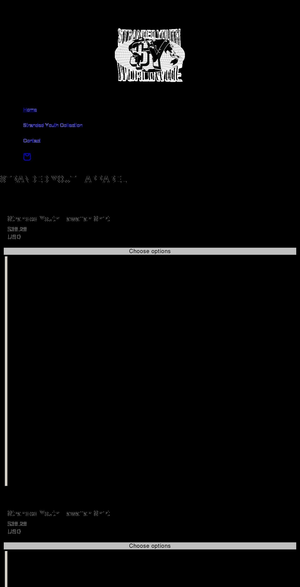 strandedyouth.com shopify website screenshot