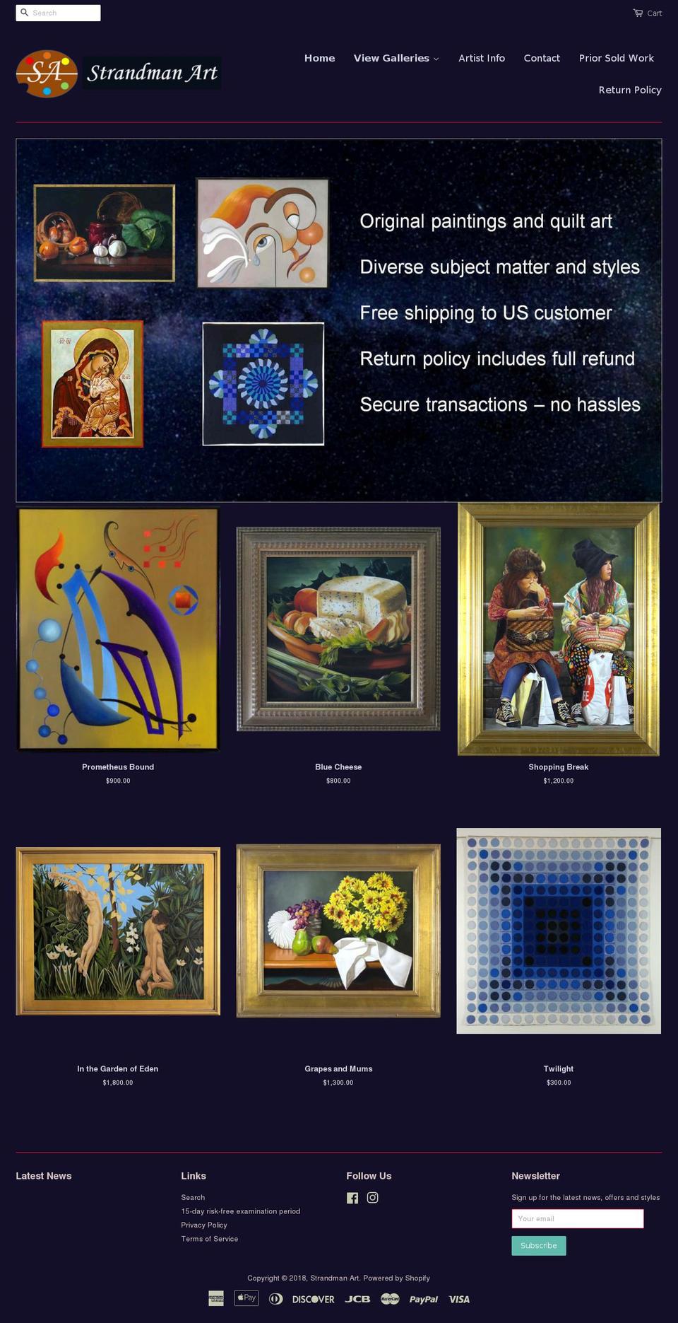 strandmanart.com shopify website screenshot