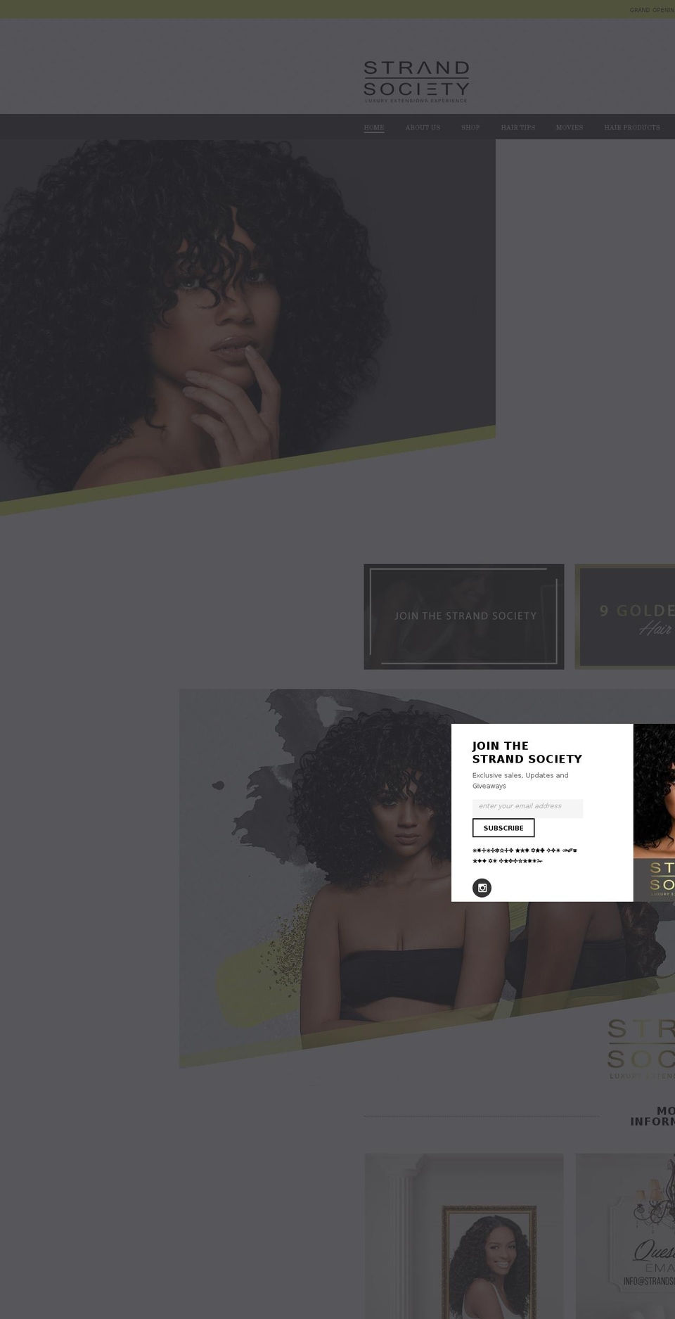 strandsocietyhair.com — Shopify storefront screenshot