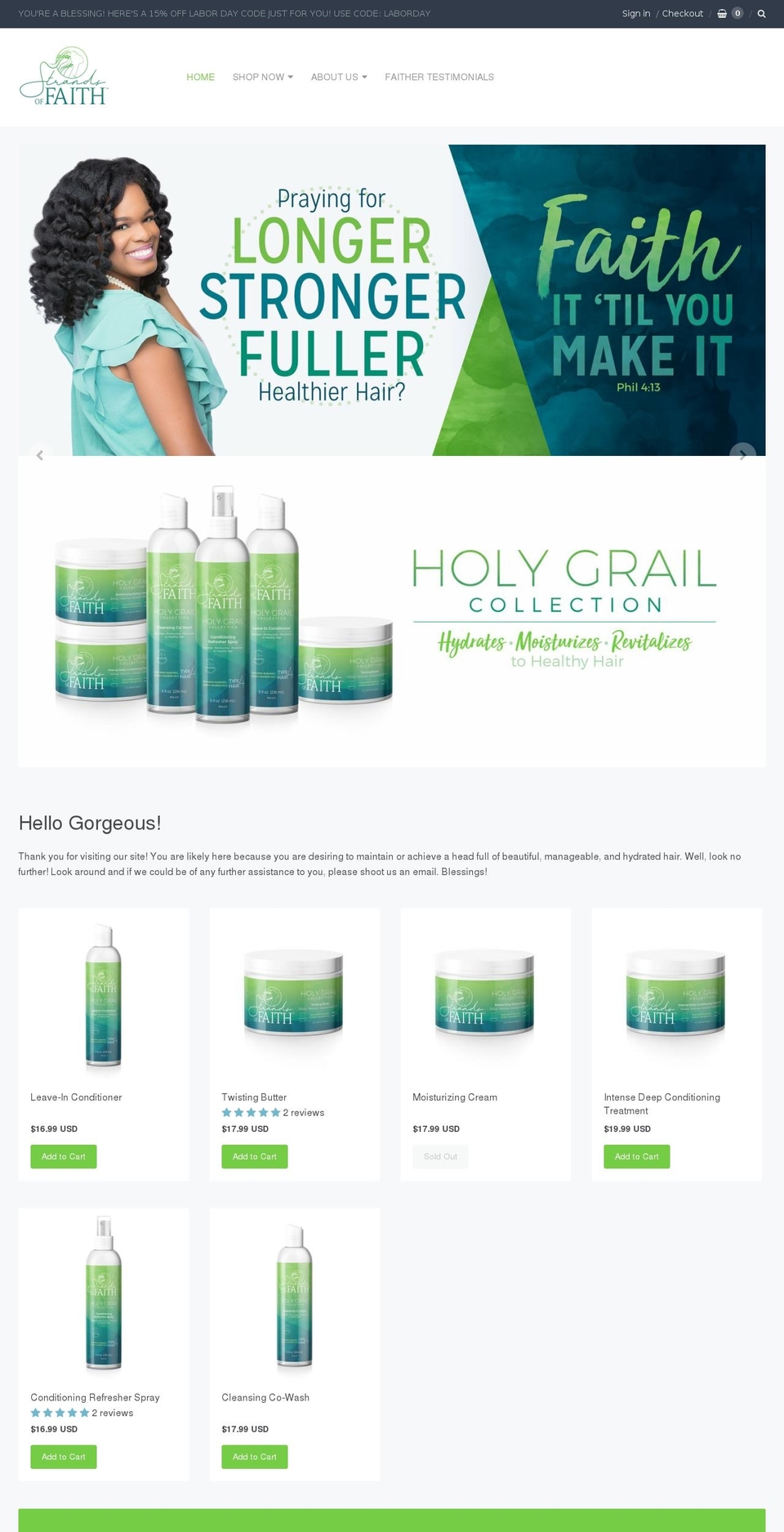 strandsoffaith.com — Shopify storefront screenshot