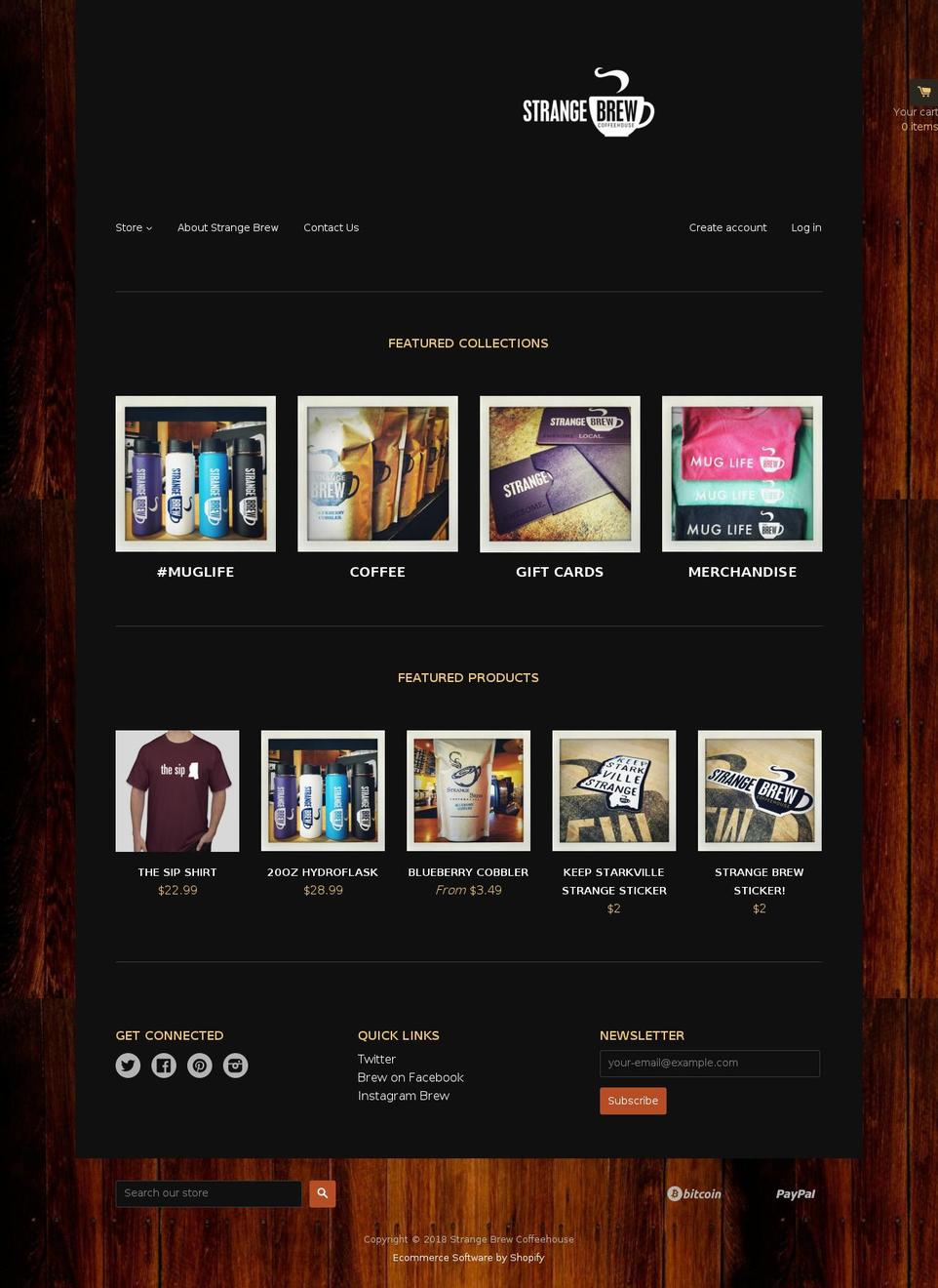 strangebrewcoffeehouse.com — Shopify storefront screenshot