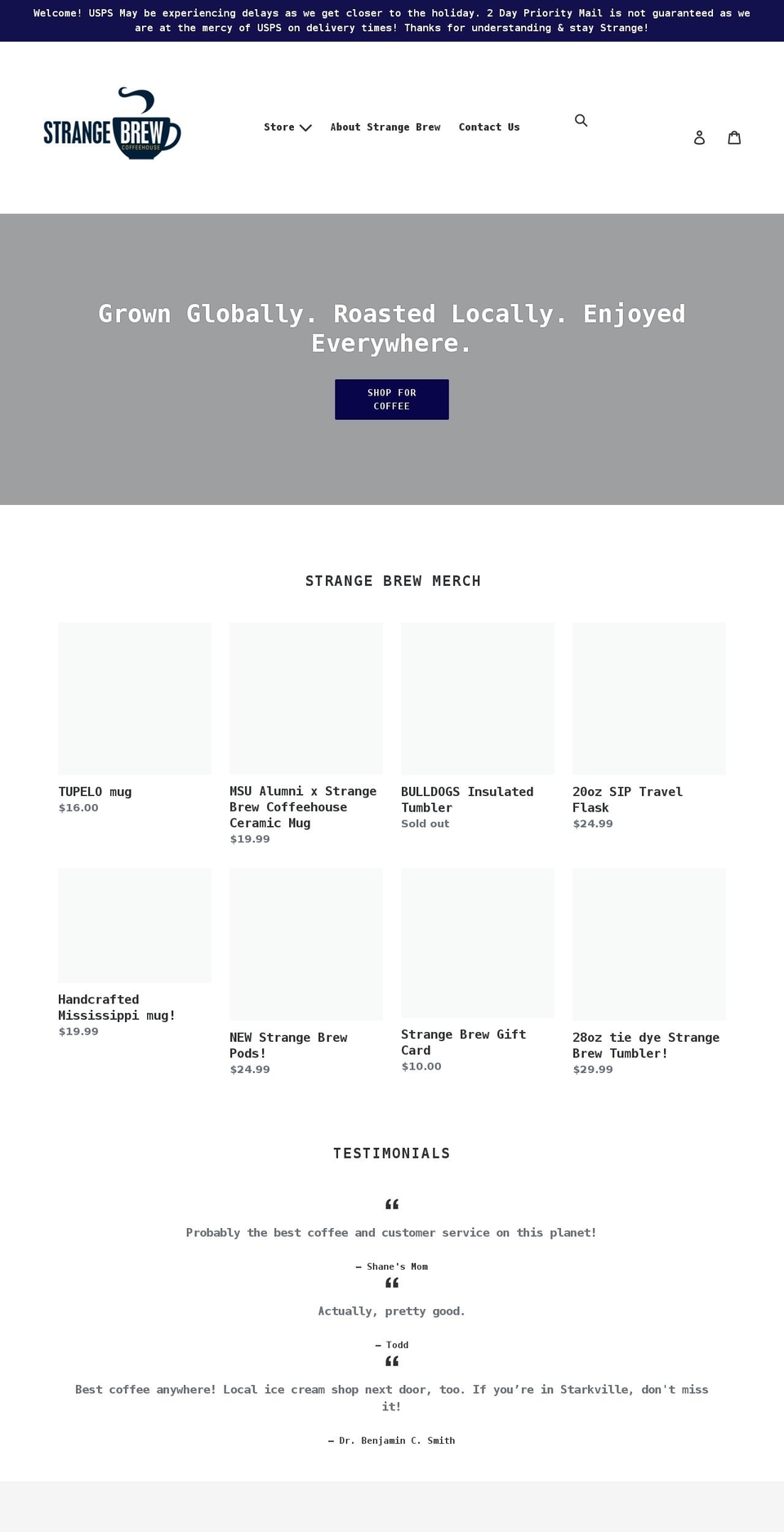 strangebrewcoffeehouse.myshopify.com shopify website screenshot