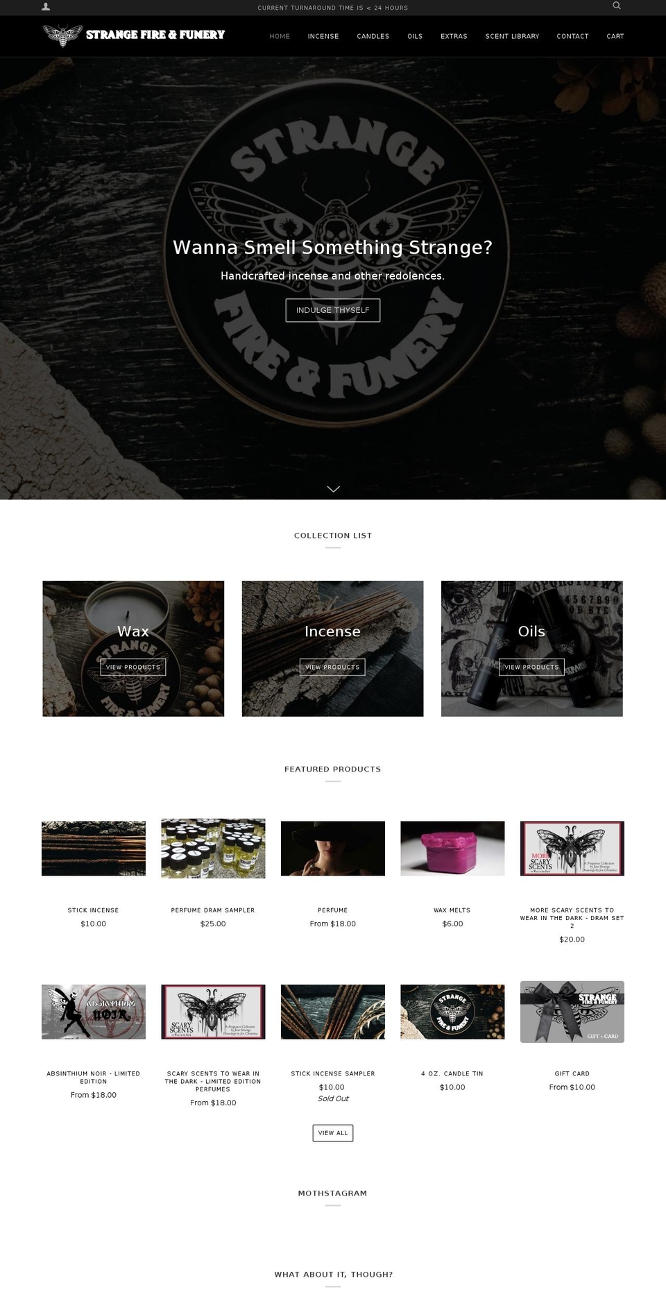 strangefireandfumery.com — Shopify storefront screenshot