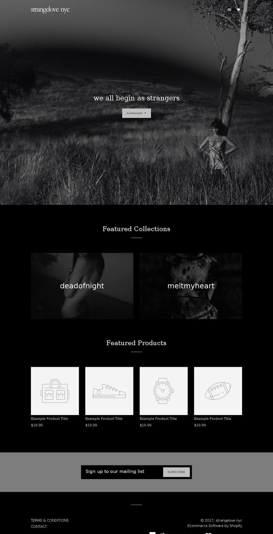 strangelovenyc.com shopify website screenshot