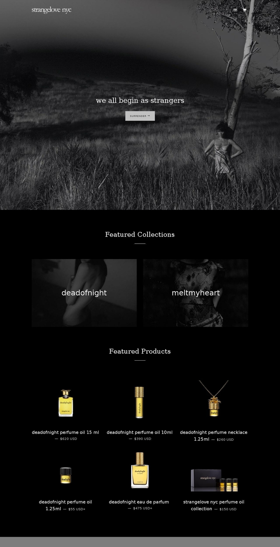 strangeloveperfume.com shopify website screenshot
