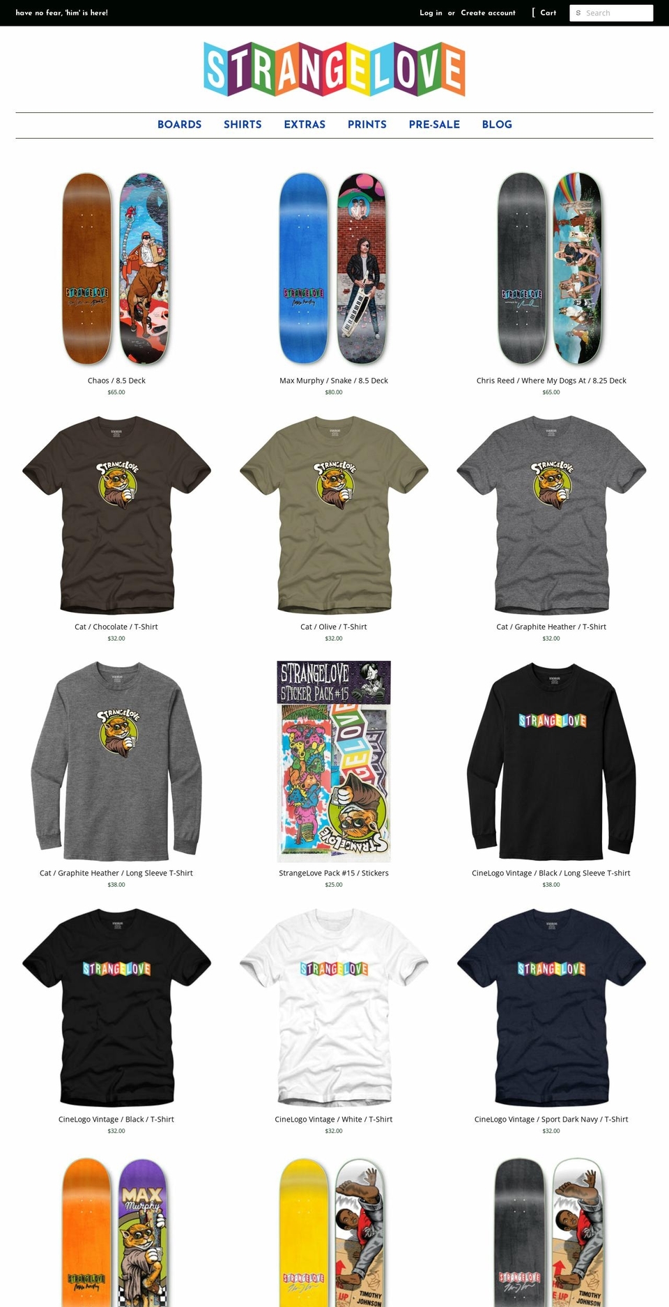 strangeloveskateboards.com — Shopify storefront screenshot