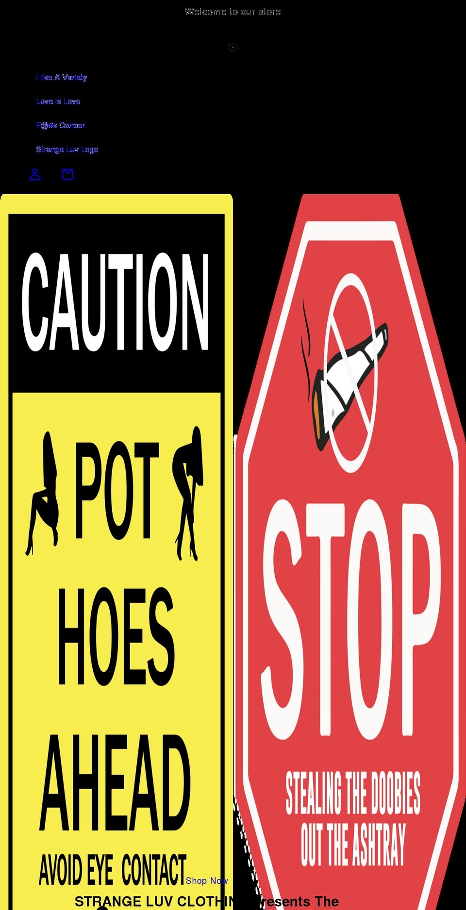 strangeluvclothing.com shopify website screenshot