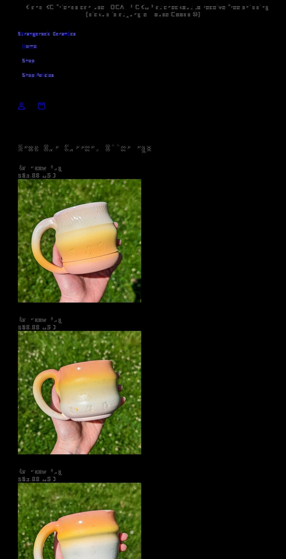 strangerockceramics.com shopify website screenshot