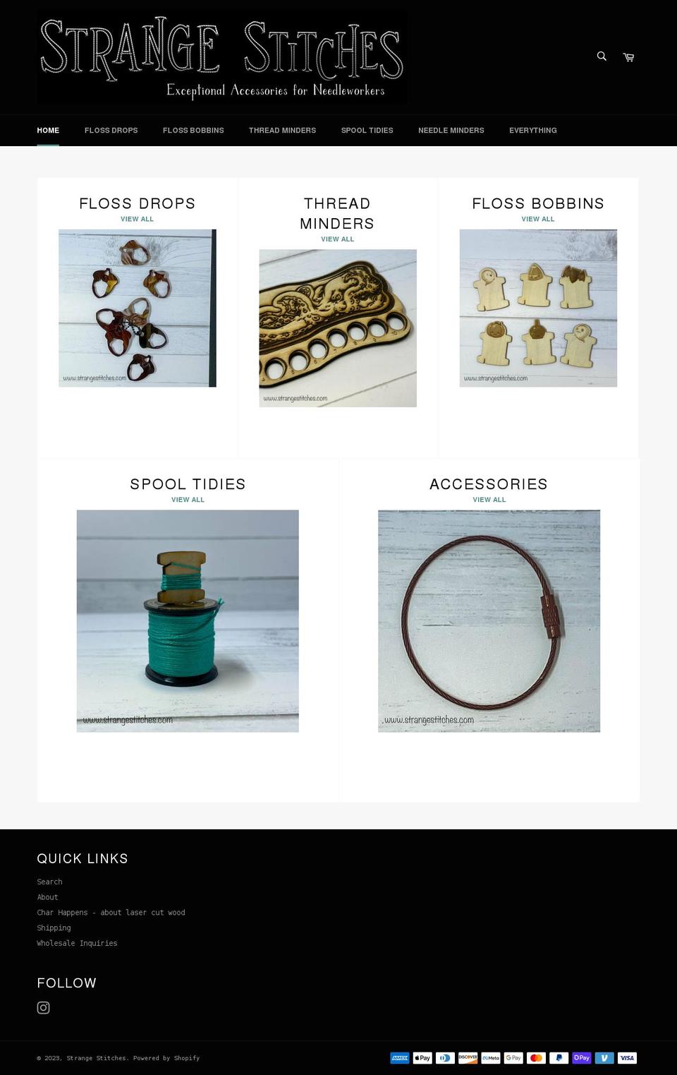 strangestitches.com shopify website screenshot