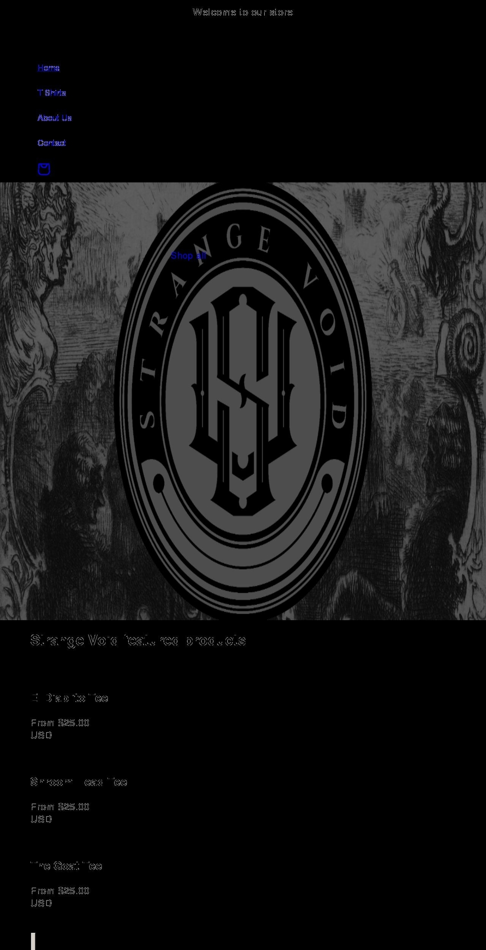 strangevoid.com shopify website screenshot
