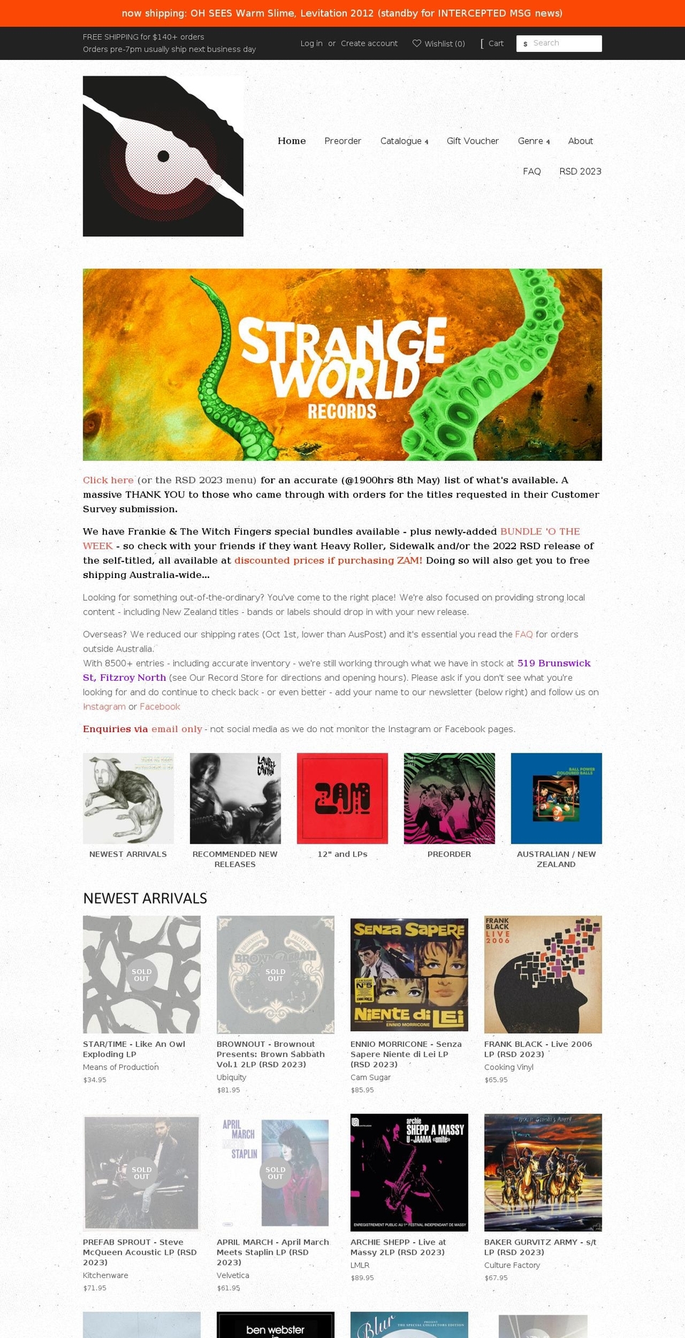 strangeworldrecords.com.au shopify website screenshot