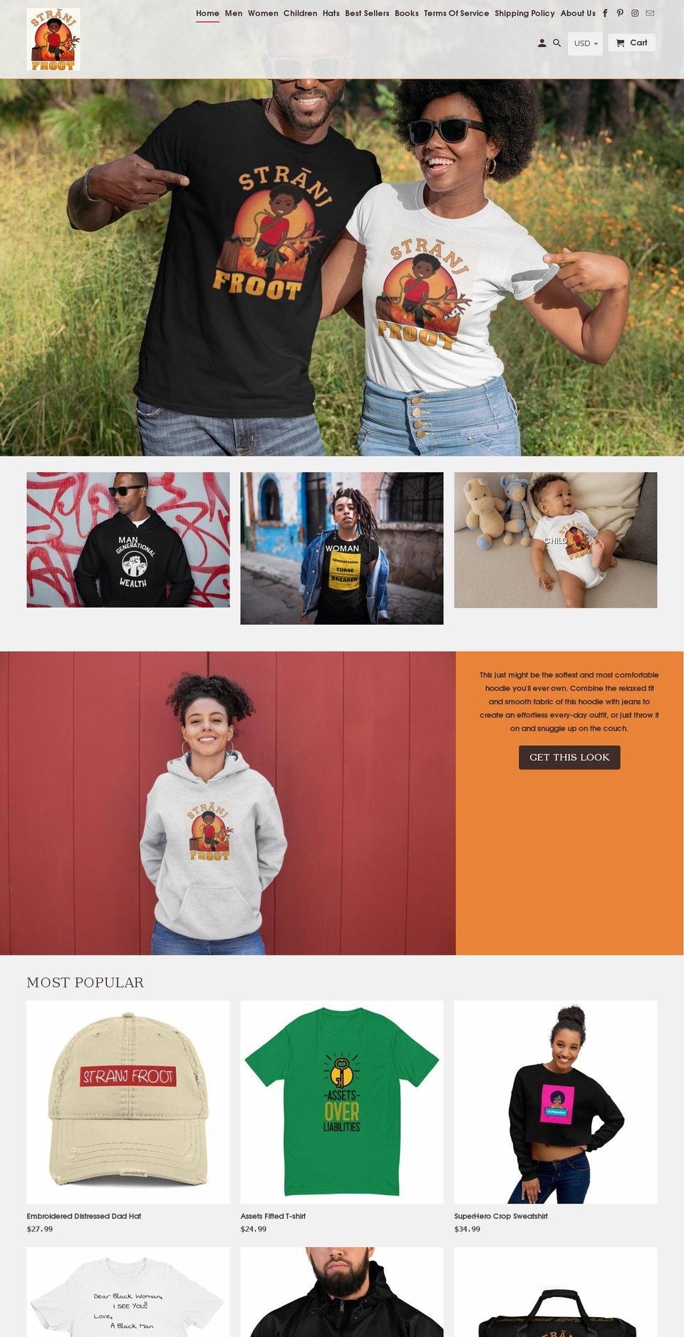 stranjfrootclothing.com shopify website screenshot