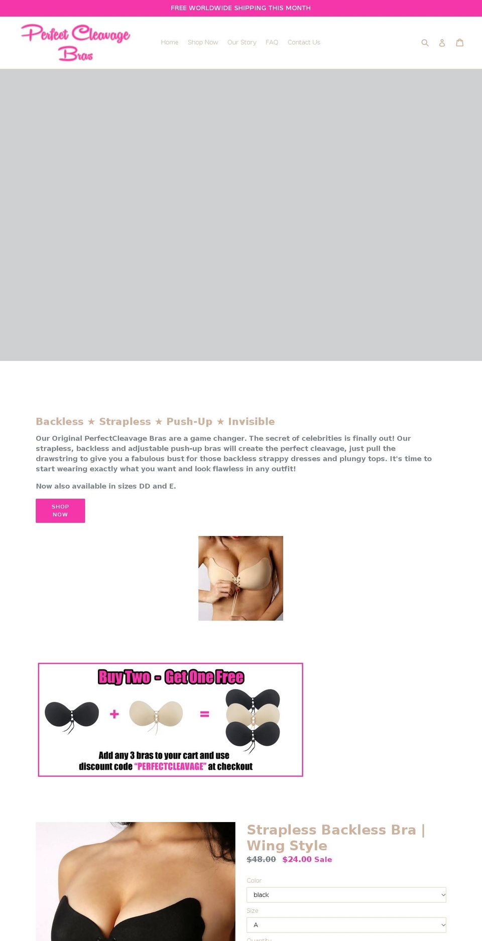 straplessbacklessbras.com shopify website screenshot
