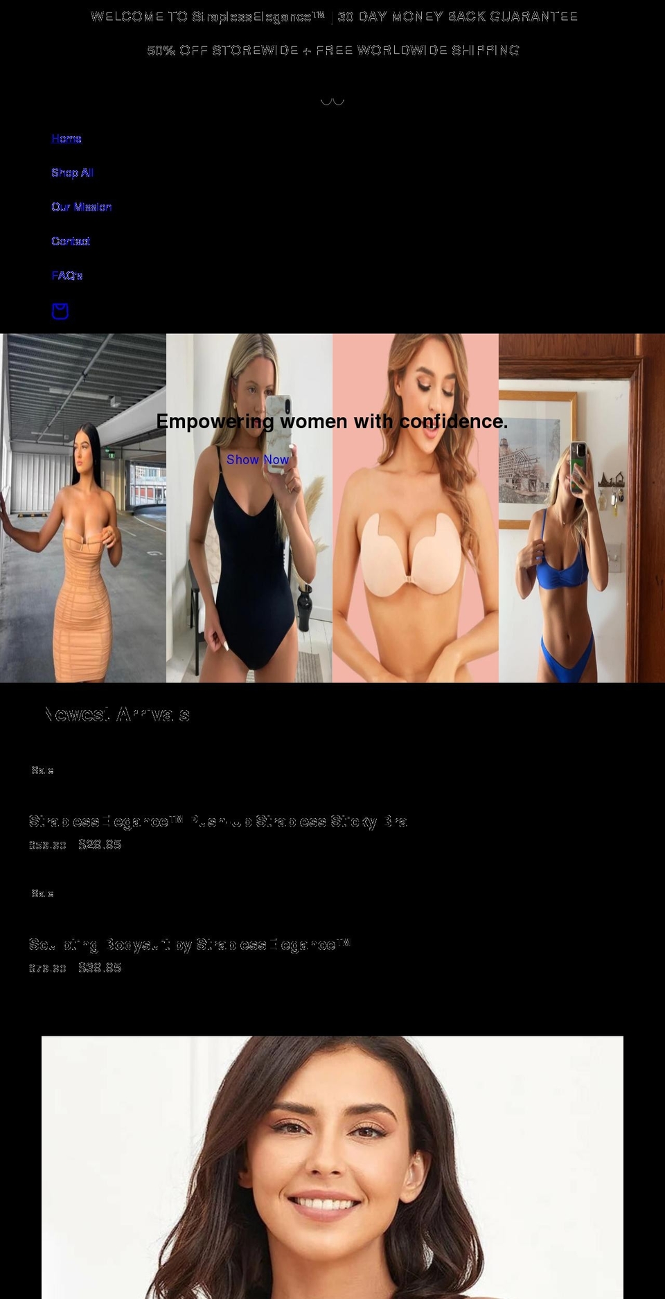 straplesselegance.com shopify website screenshot