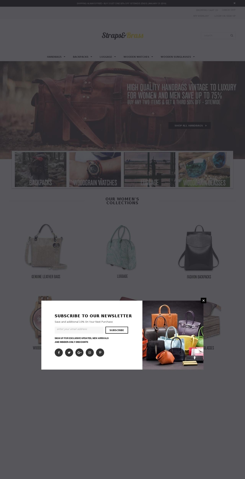 strapsandbrass.com — Shopify storefront screenshot