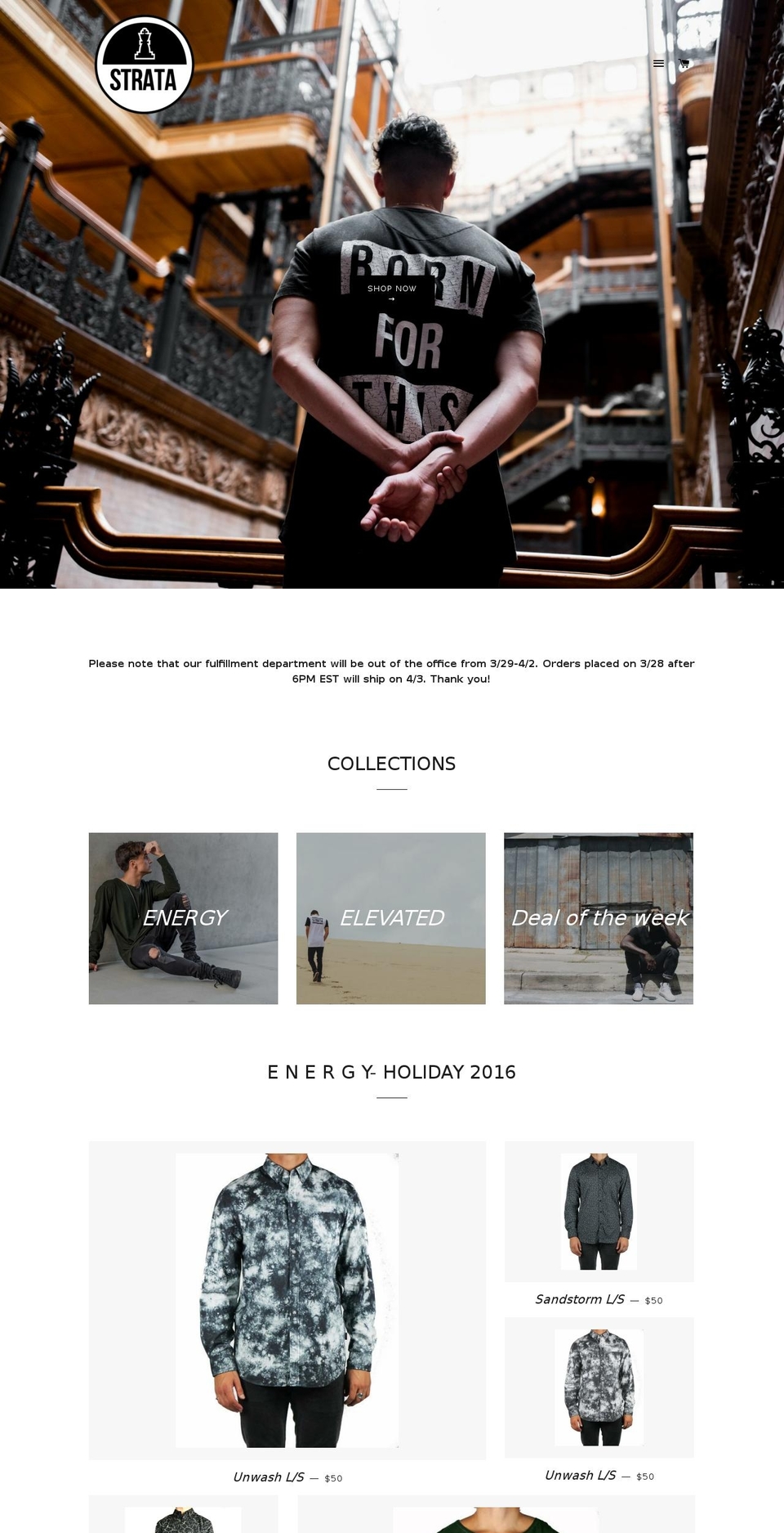 strataclothing.com shopify website screenshot