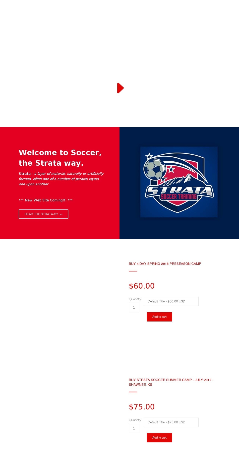 stratasoccer.com — Shopify storefront screenshot