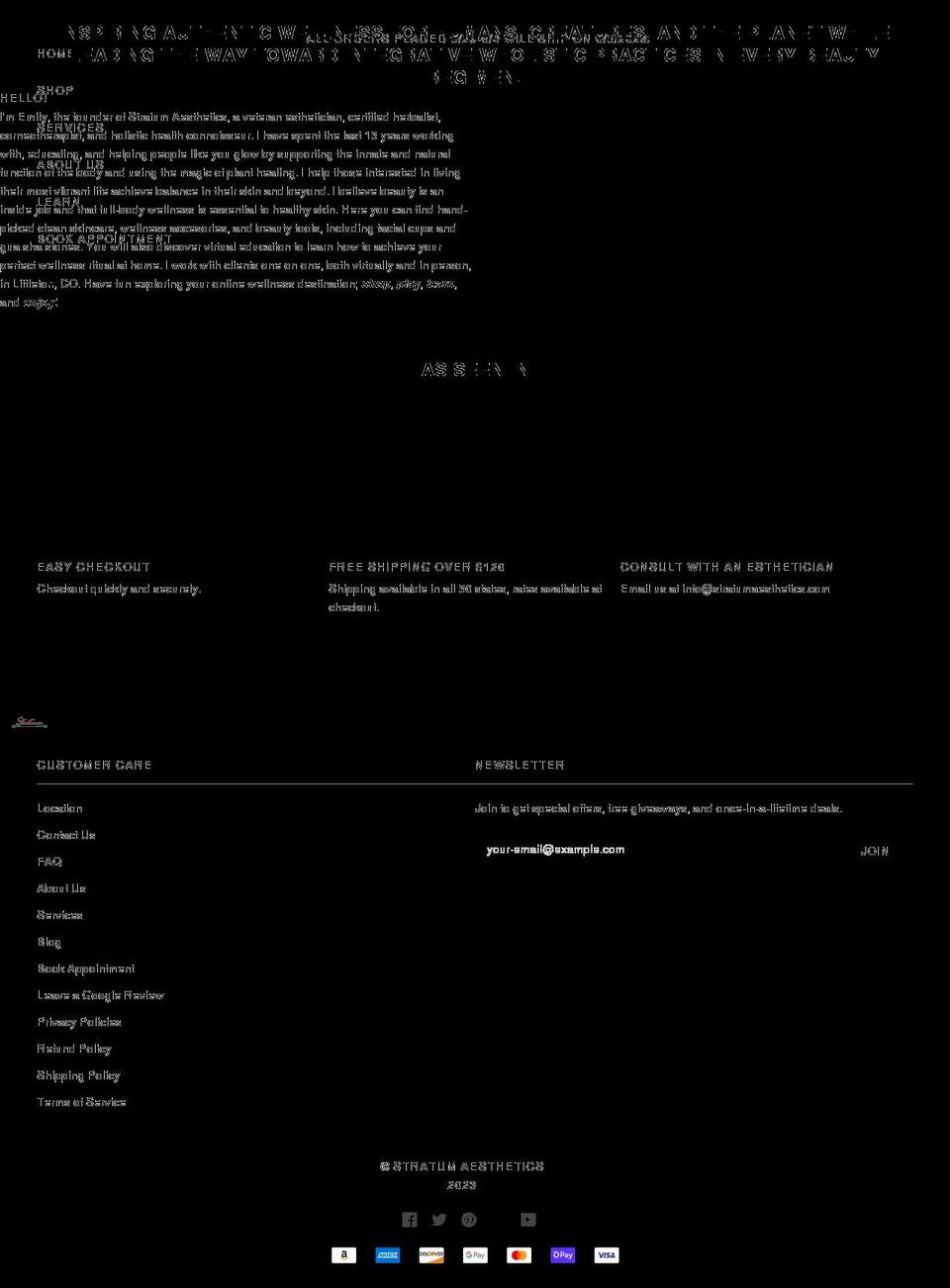 stratumaesthetics.com shopify website screenshot