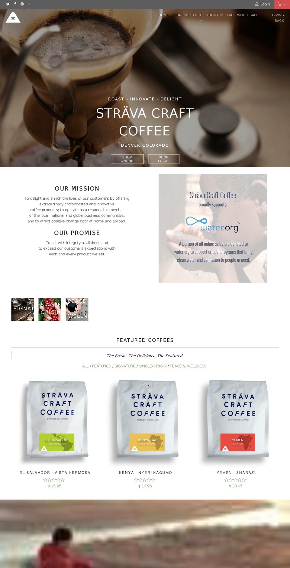 stravacraftcoffee.net shopify website screenshot
