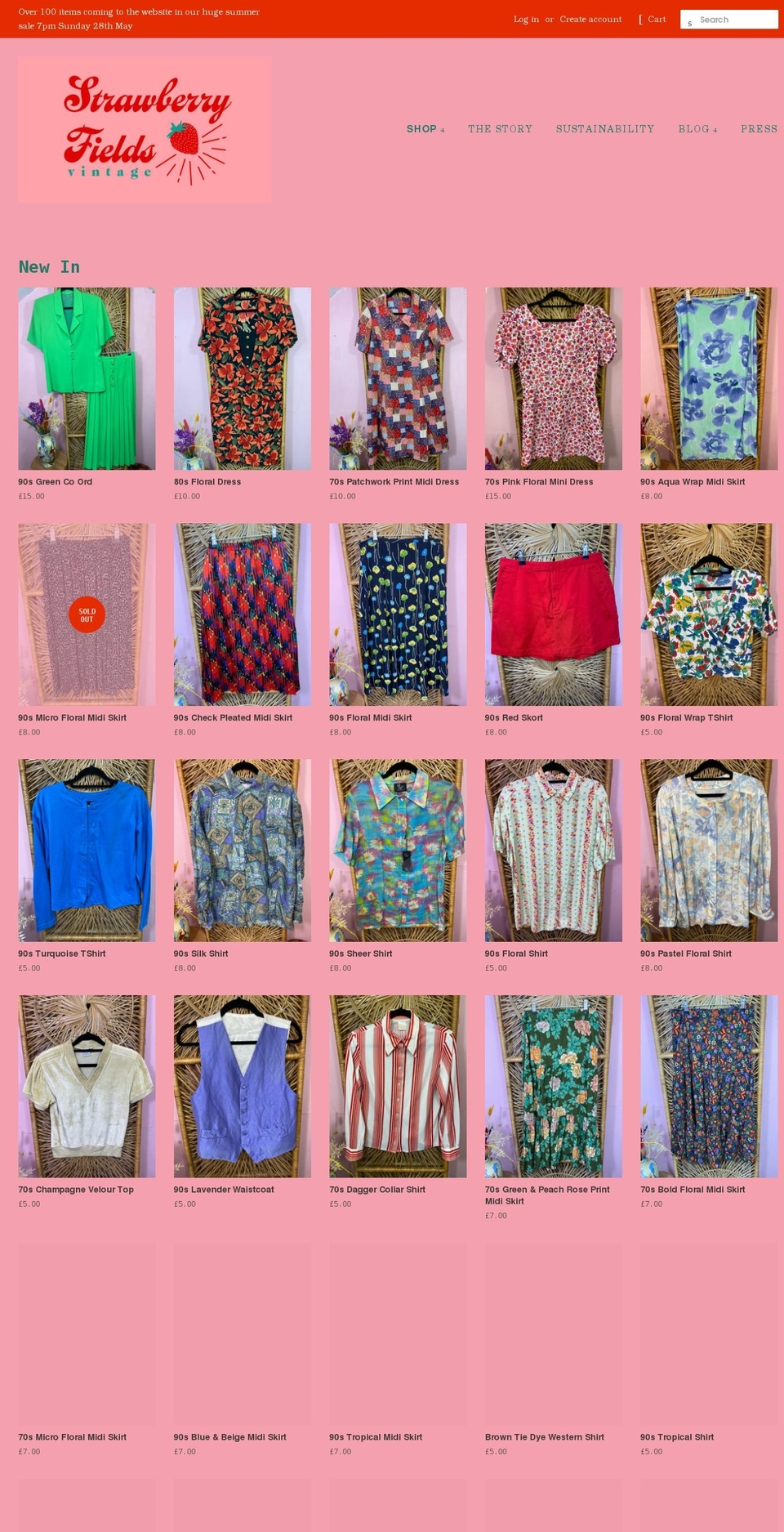 strawberryfieldsvintage.com shopify website screenshot