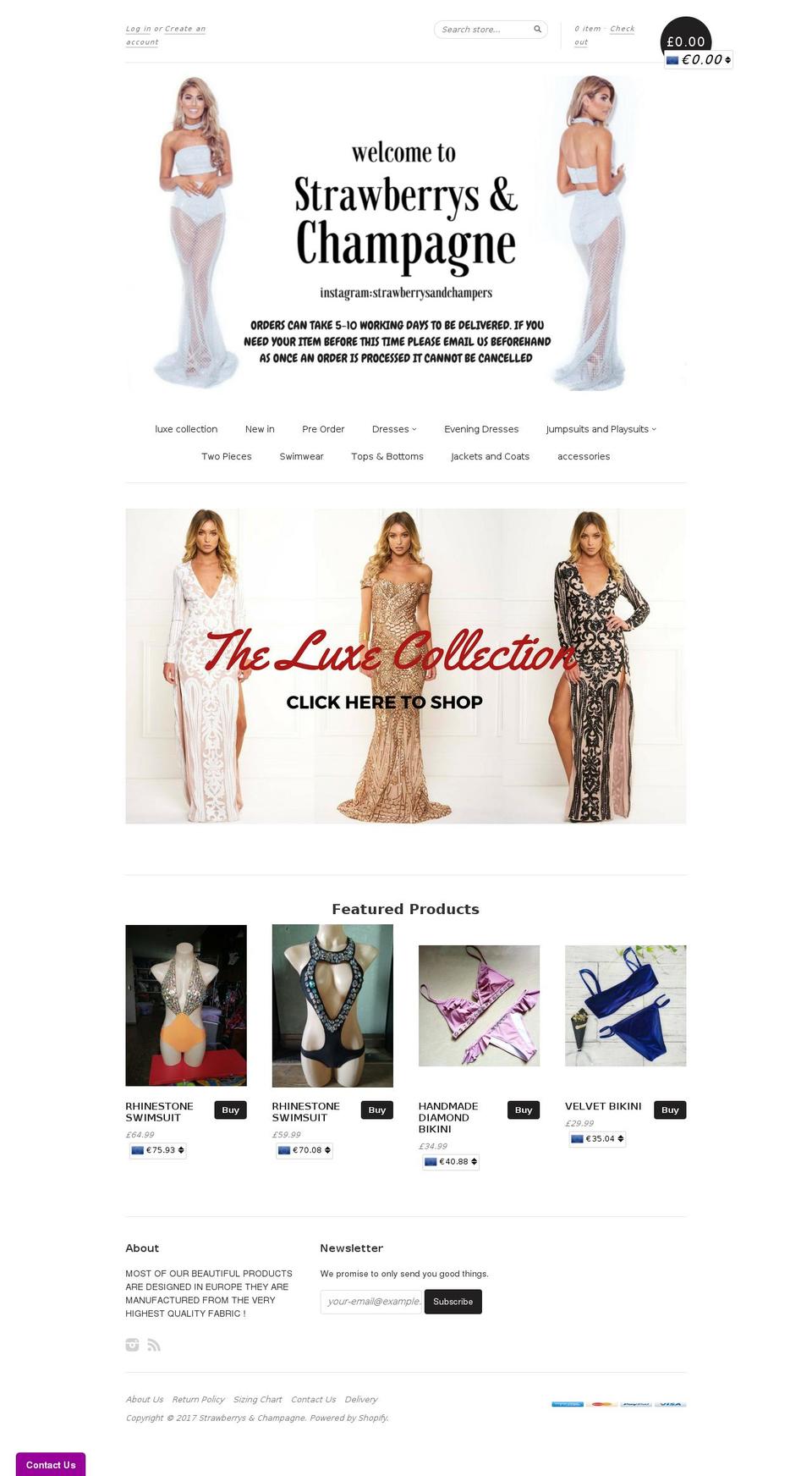 strawberrysandchampagne.com shopify website screenshot