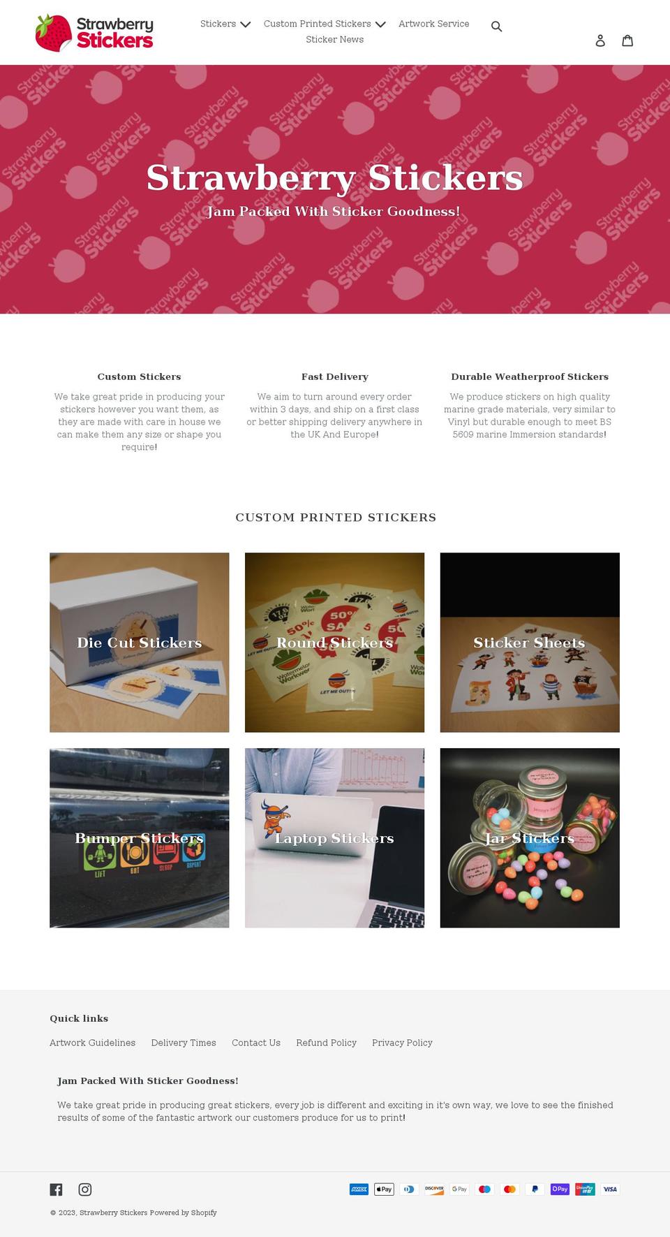 strawberrystickers.co.uk shopify website screenshot