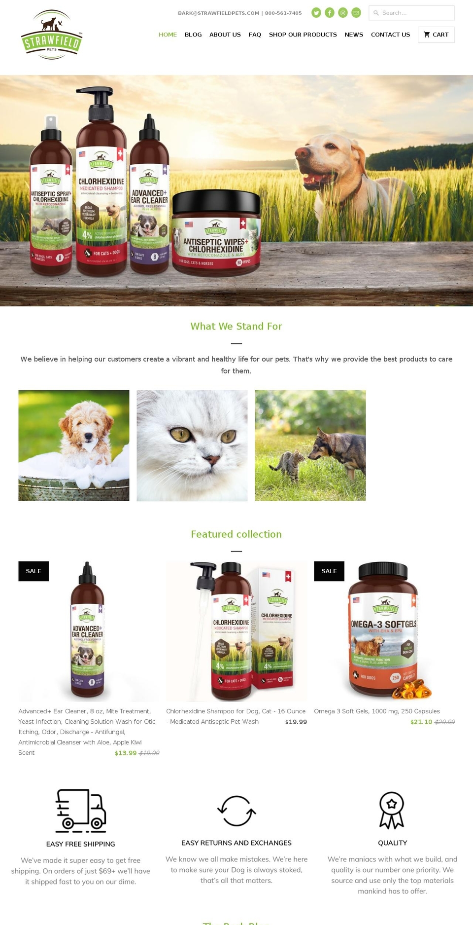 strawfieldpets.com shopify website screenshot
