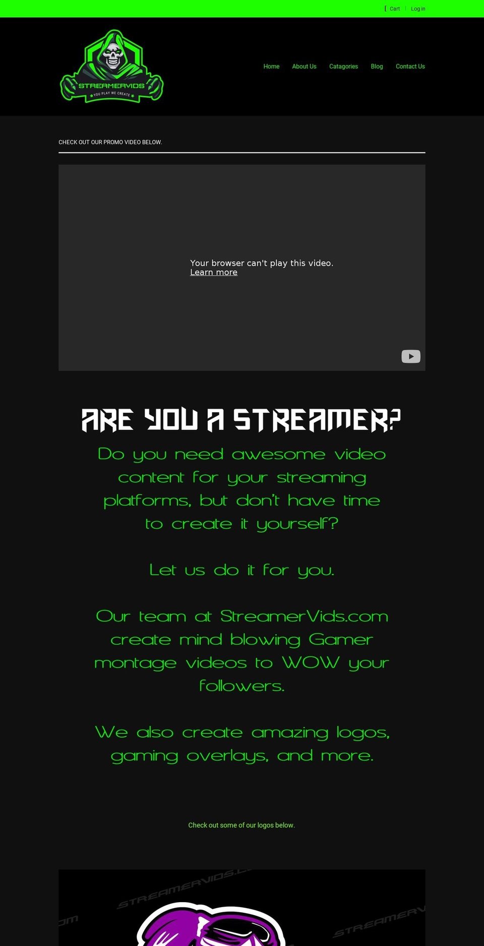 streamervids.com shopify website screenshot