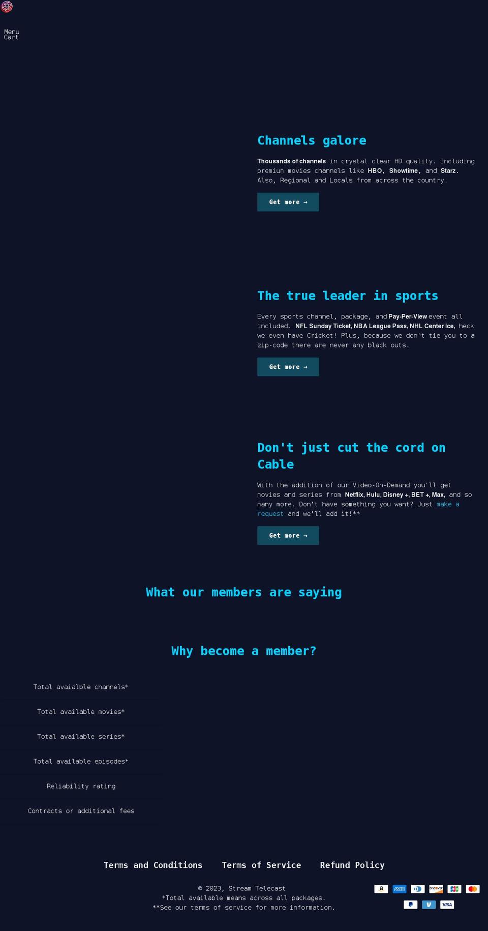 streamtelecast.com shopify website screenshot
