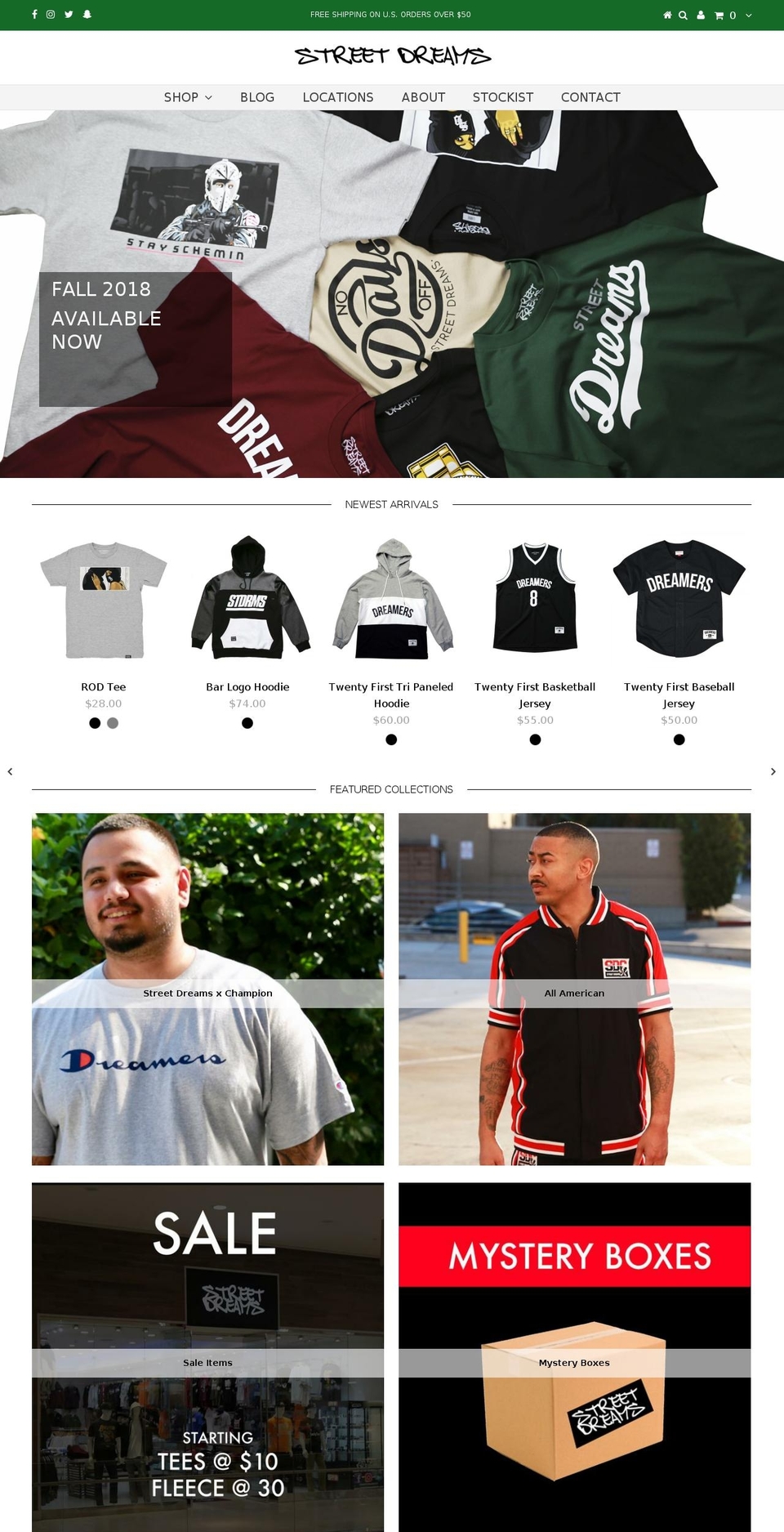 streetdreamsgear.com — Shopify storefront screenshot