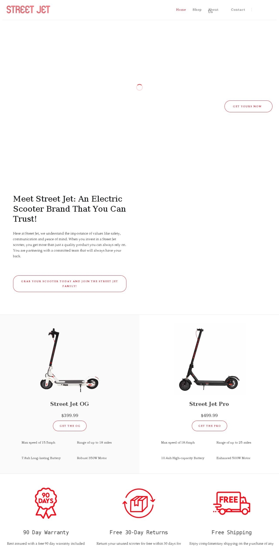 streetjetscooters.com shopify website screenshot