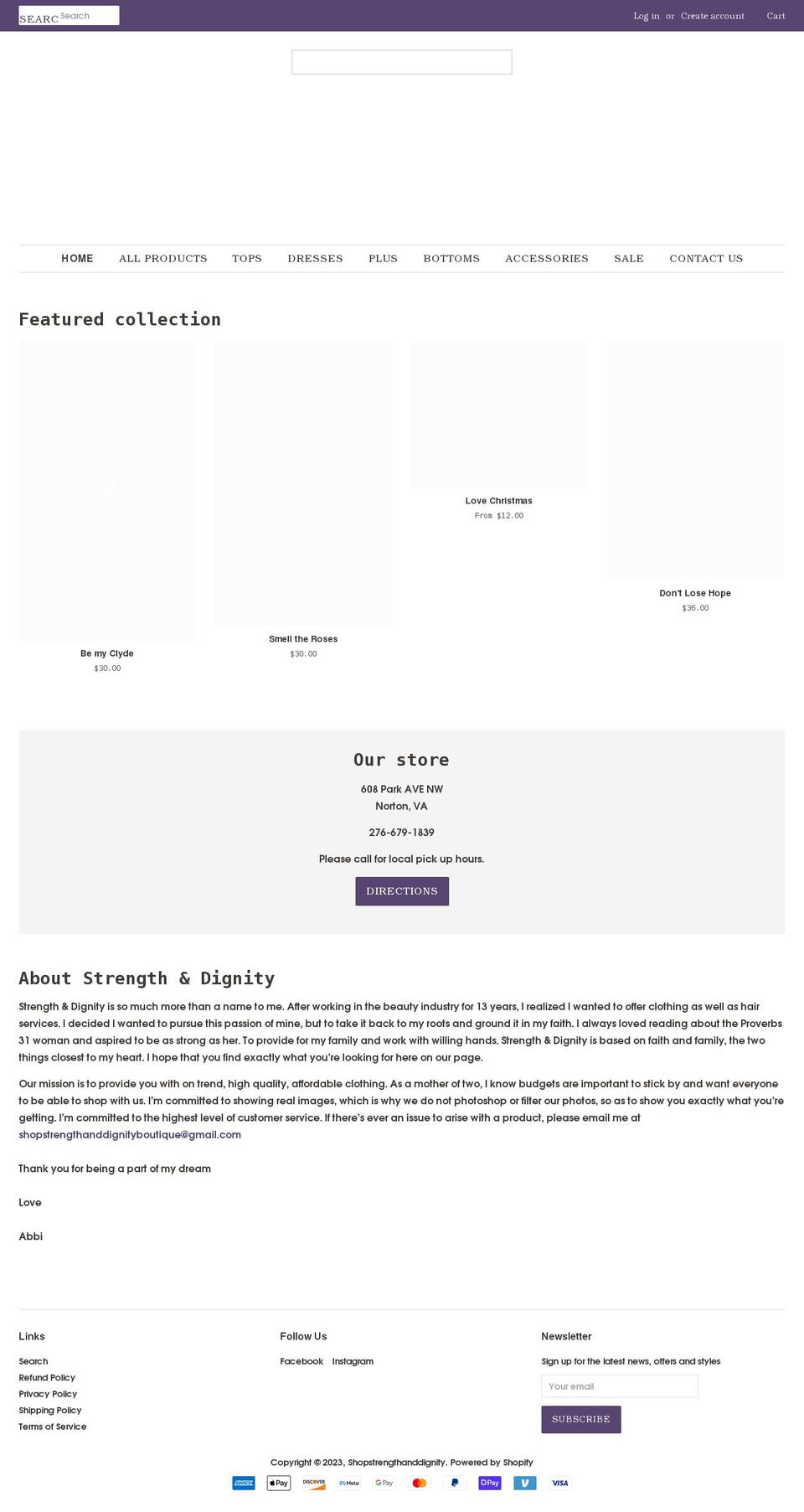 strength-dignity.com shopify website screenshot