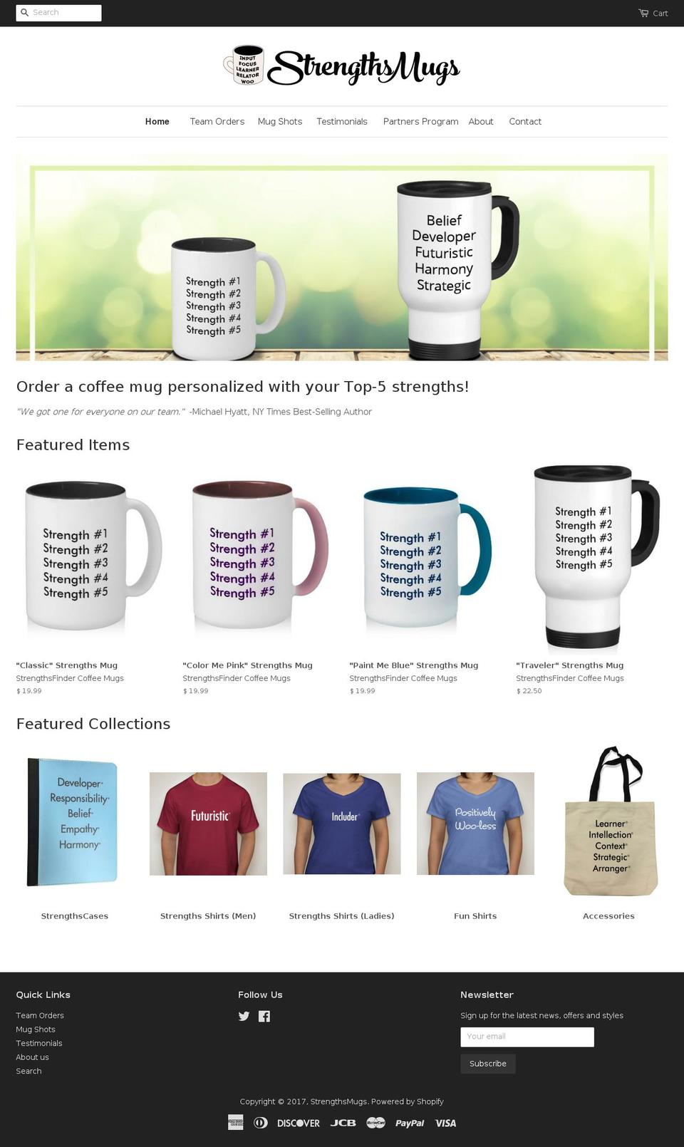 strengthsfindercoffeemugs.com shopify website screenshot