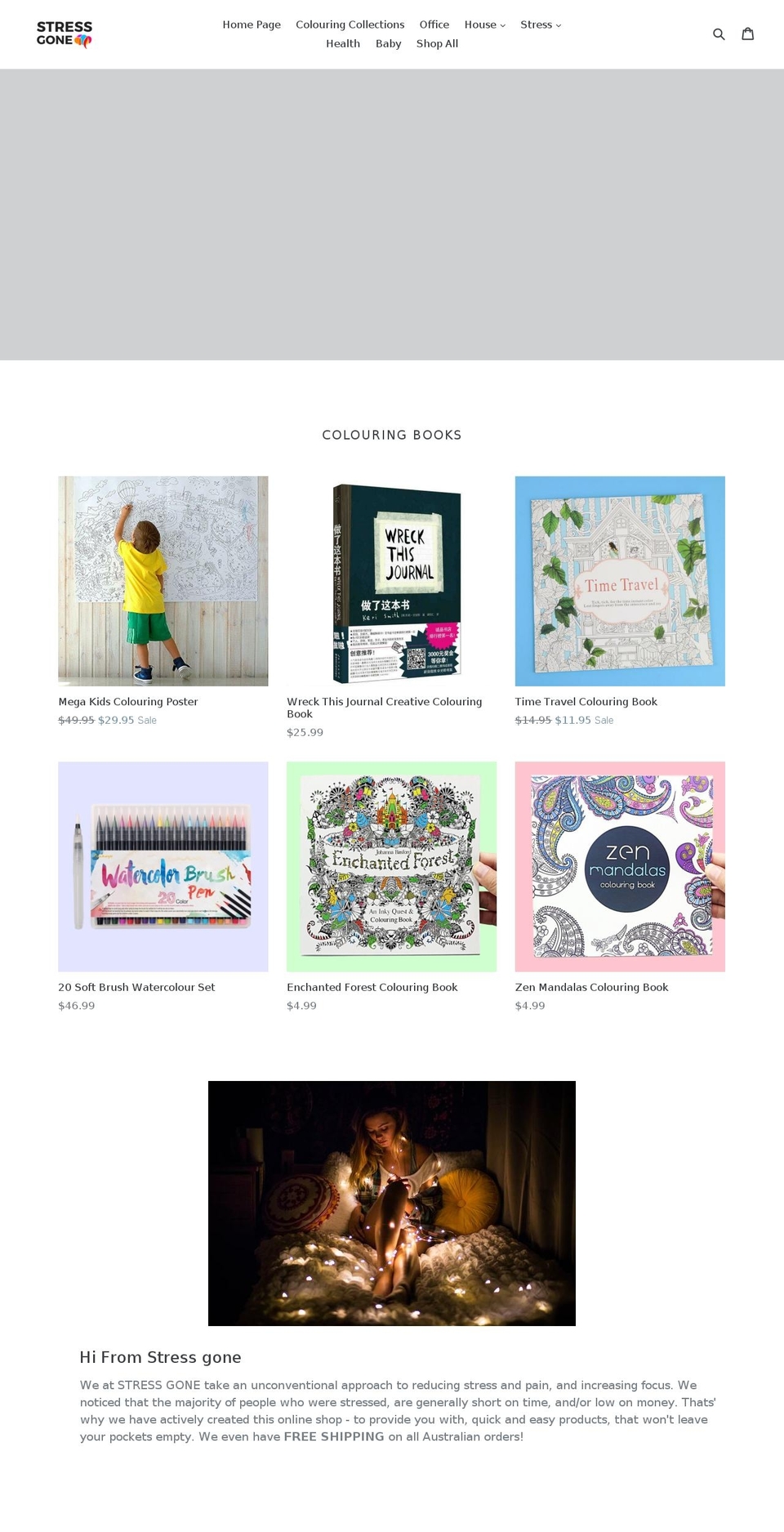 stressgoneshop.com.au shopify website screenshot