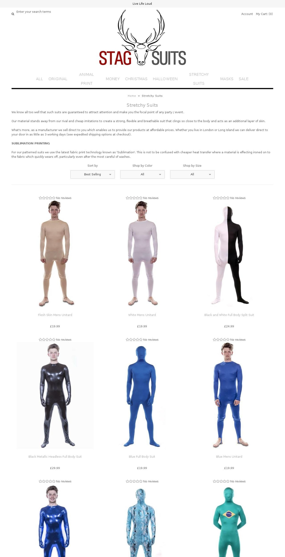 stretchysuit.com shopify website screenshot