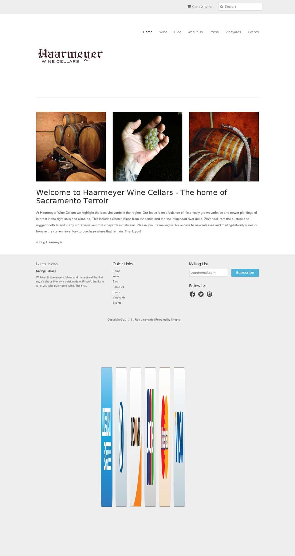 streyvineyards.com shopify website screenshot