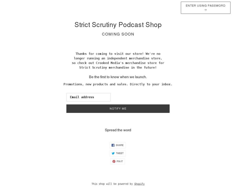 strict-scrutiny-podcast-shop.myshopify.com shopify website screenshot