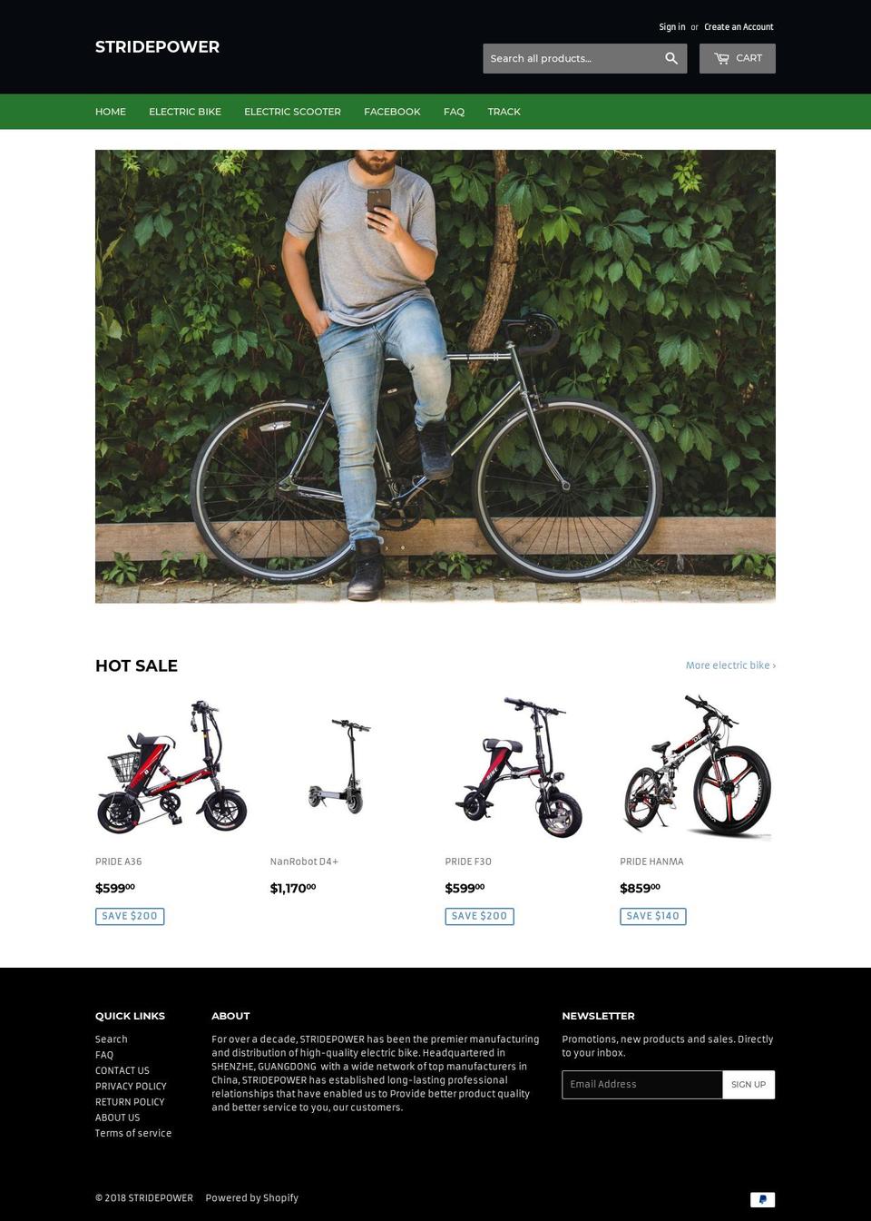 stridepower.com shopify website screenshot