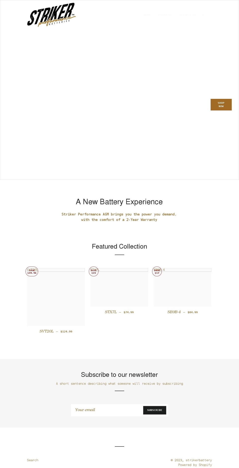 strikerbattery.com shopify website screenshot