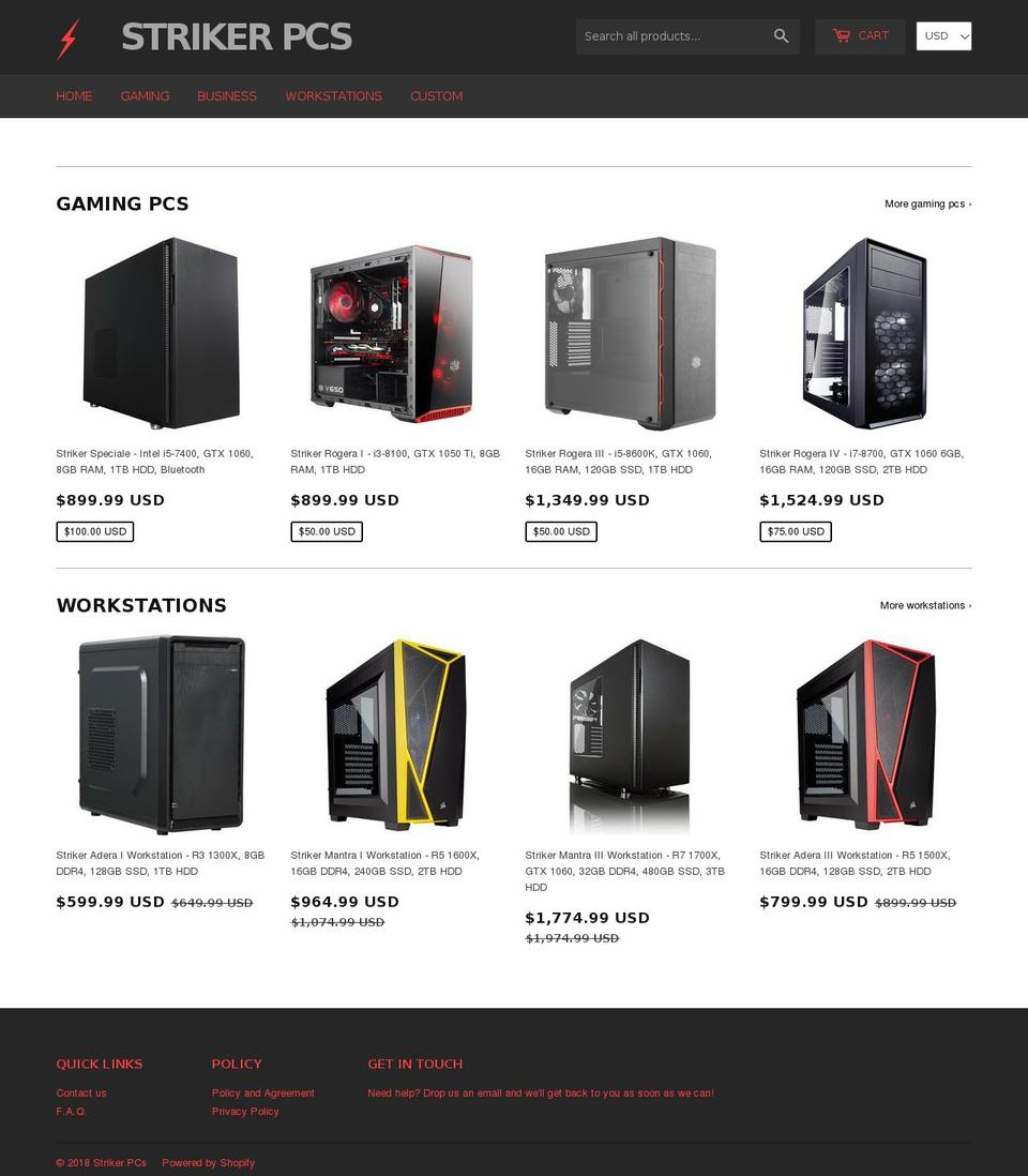 strikerpcs.com — Shopify storefront screenshot
