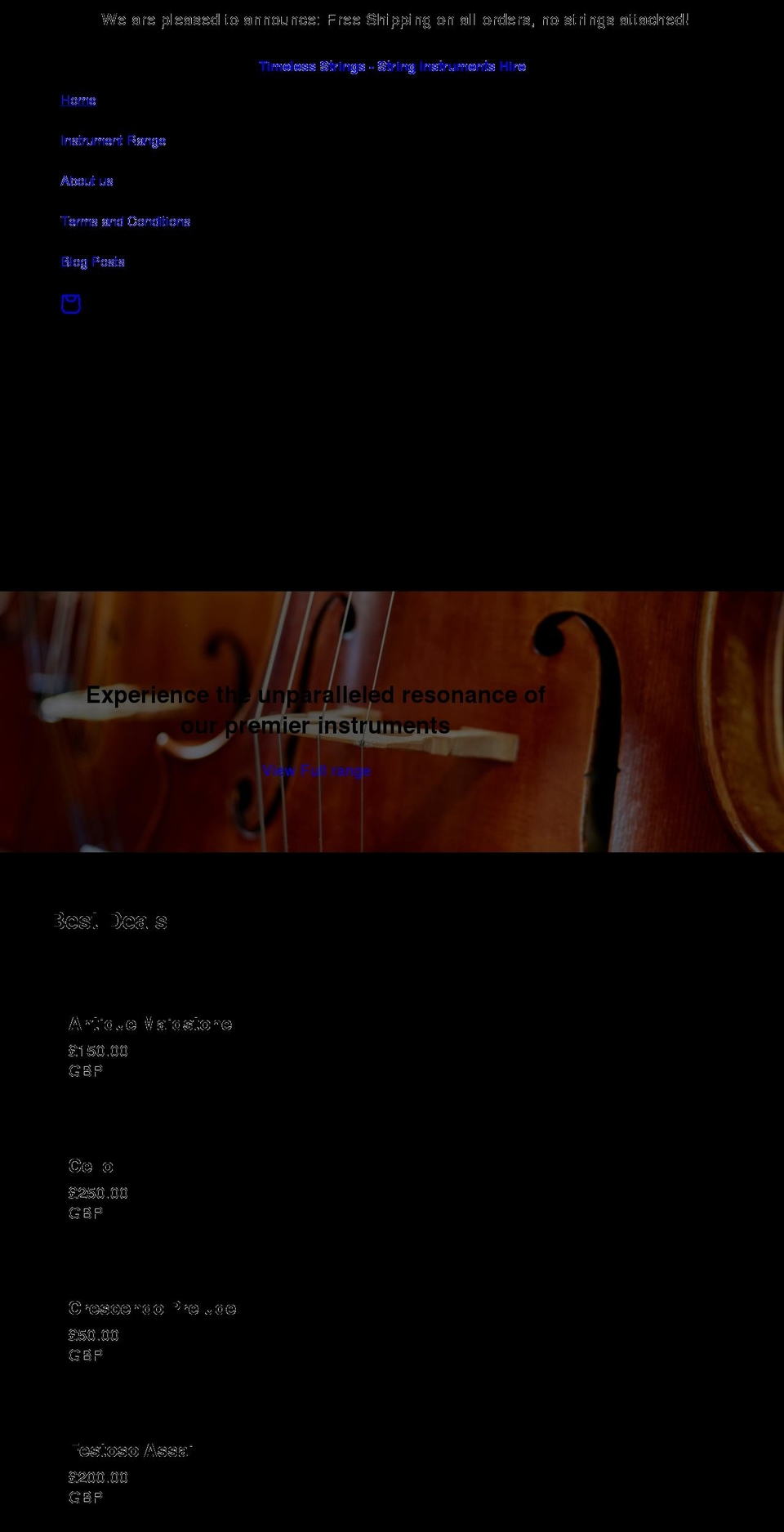 stringinstrumentshire.com shopify website screenshot