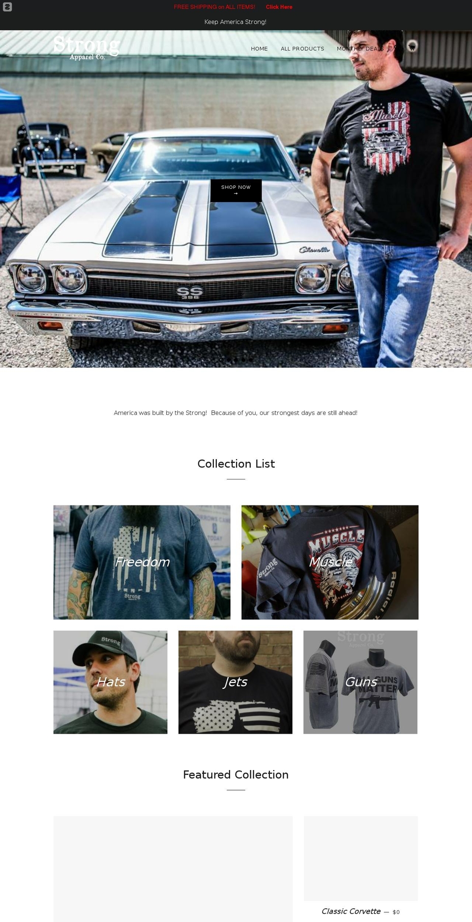 strongapparelcompany.com — Shopify storefront screenshot
